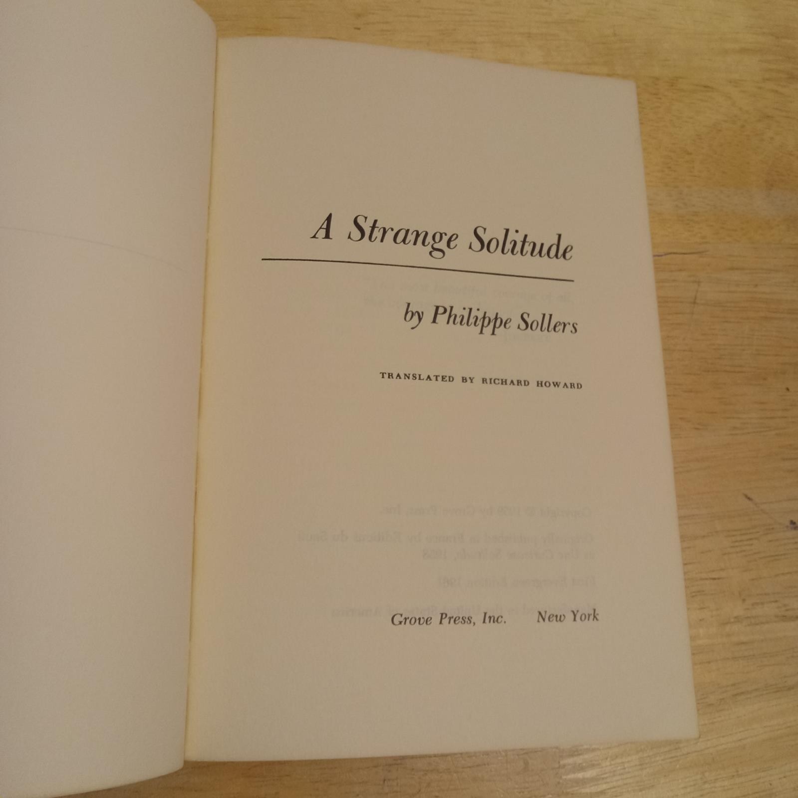 Phillippe Sollers A Strange Solitude 1961 Grove Press 1st Evergreen 8vo SC VG+