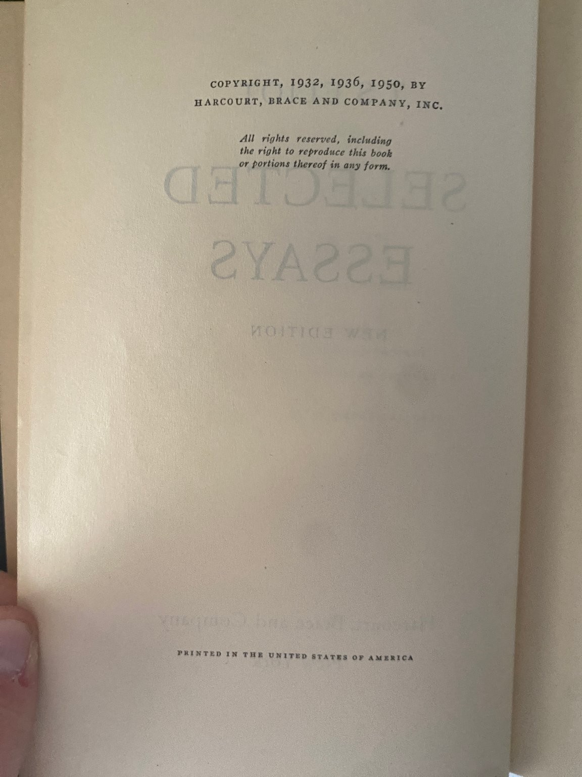 Selected Essays T. S. Eliot 1950 New Edition Literary Criticism Harcourt Brace