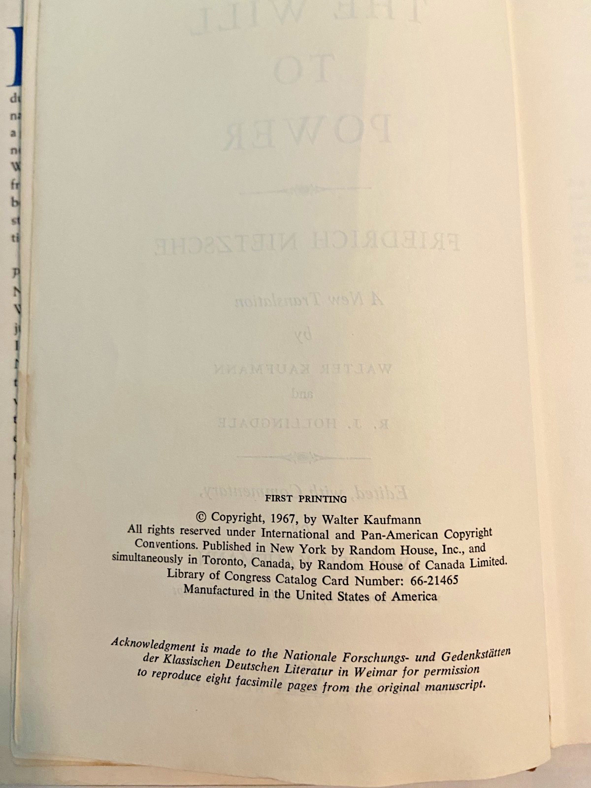 The Will to Power – Nietzsche, translated by Walter Kaufman – 1st Printing 1967