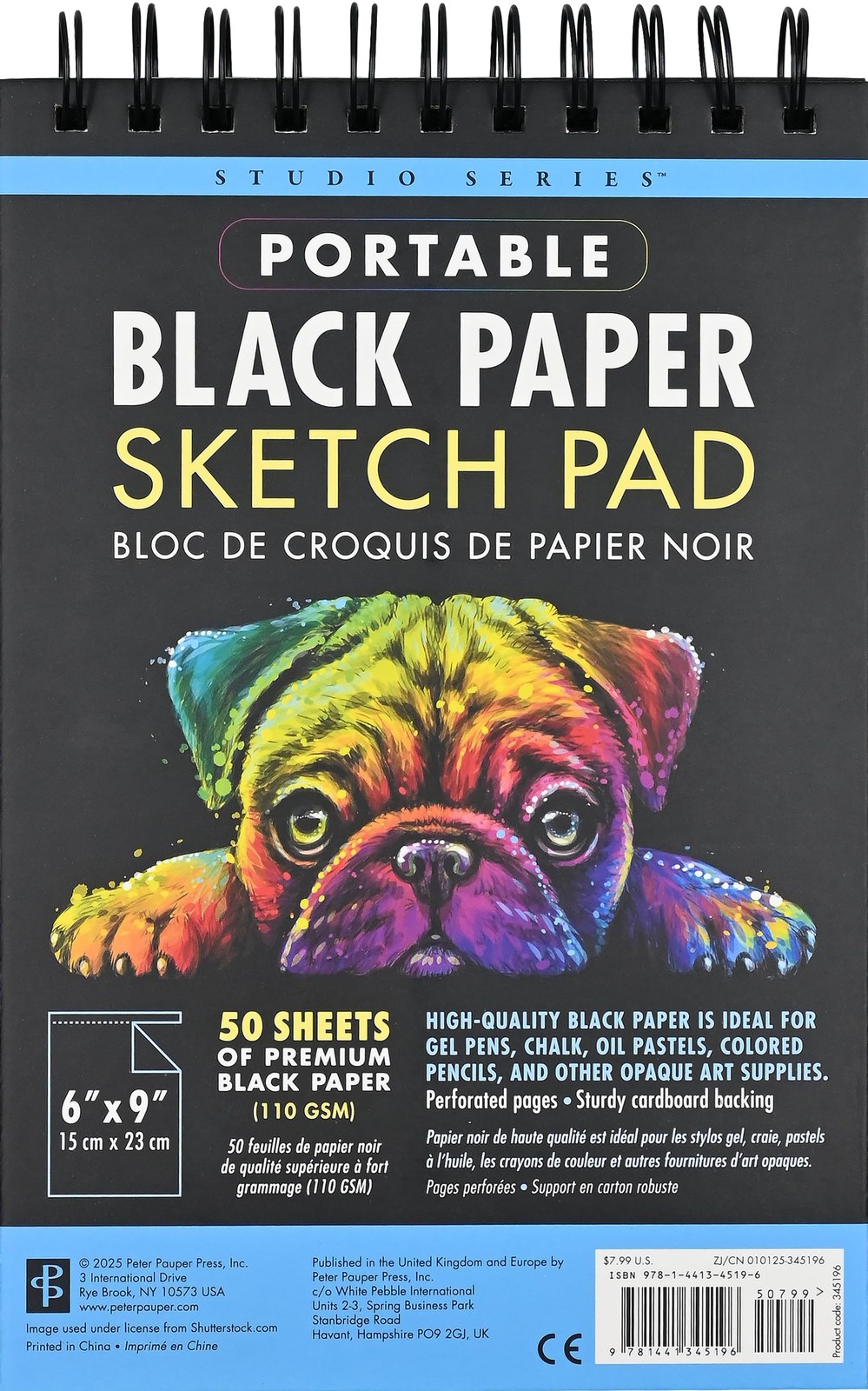 Studio Series Portable Black Paper Sketch Pad 6 X 9 Inches (50 Perfor (Hardback)