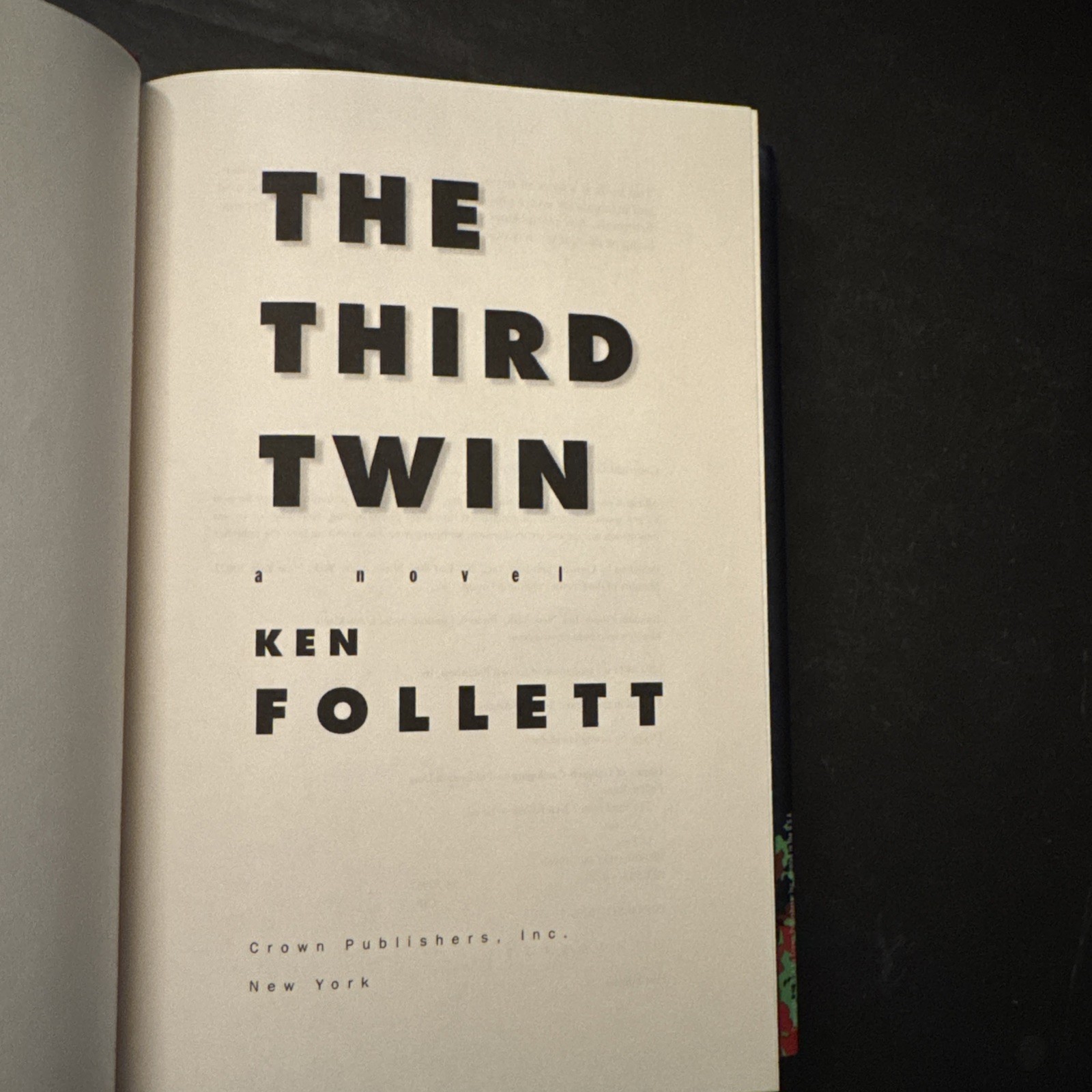 The Third Twin by Ken Follett 1996 First Edition Hardcover