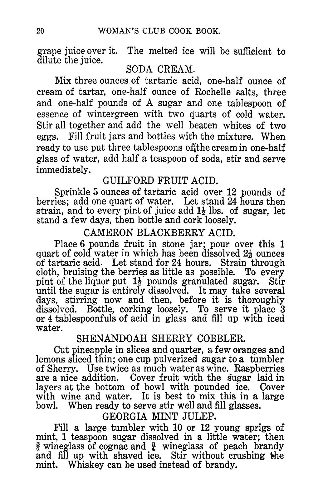 1908 Woman’s Club Cook Book Of Southern Recipes 256 Pages