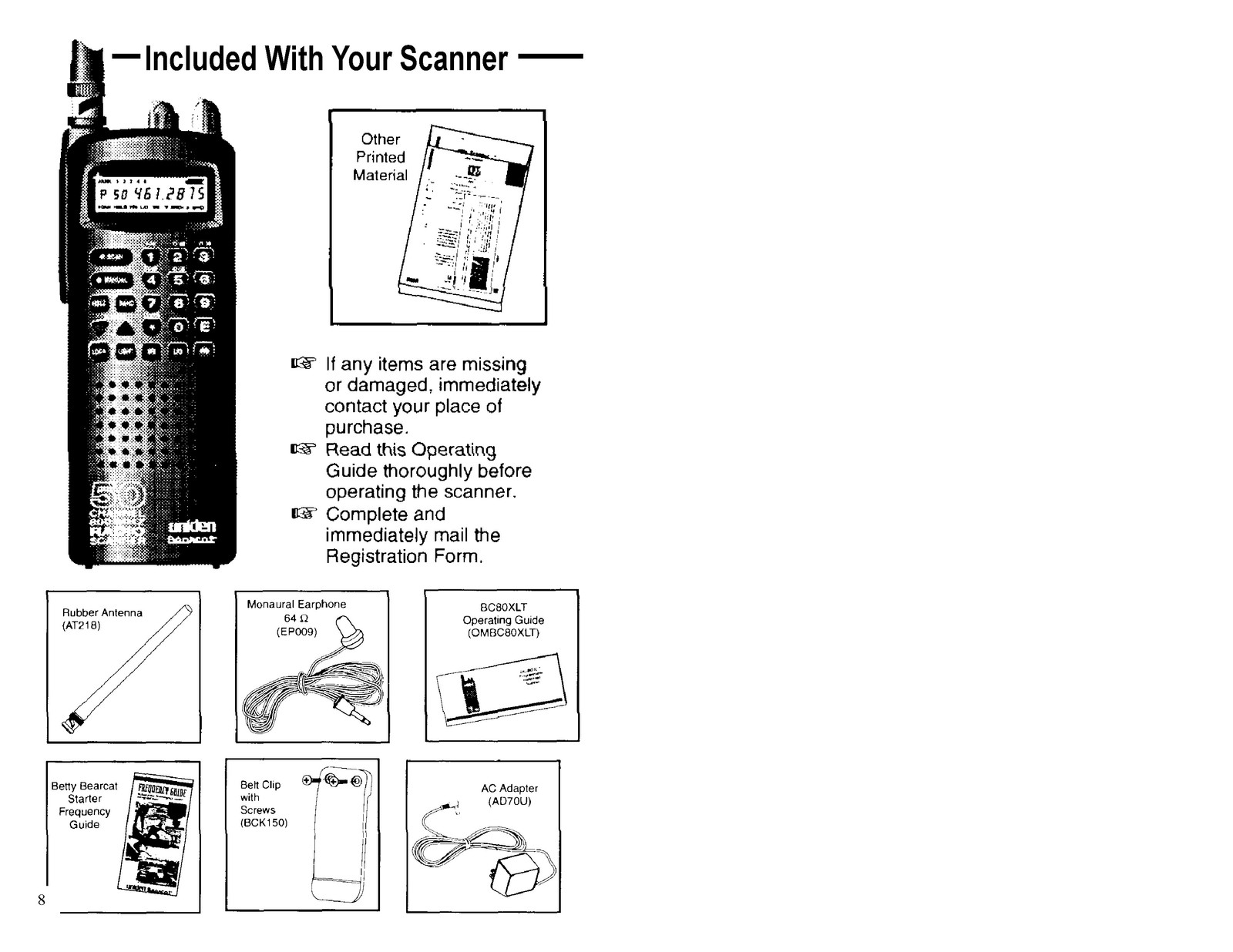UNIDEN BEARCAT Scanner Operating Instructions Manual – BOUND – COVERS – FOLDOUTS