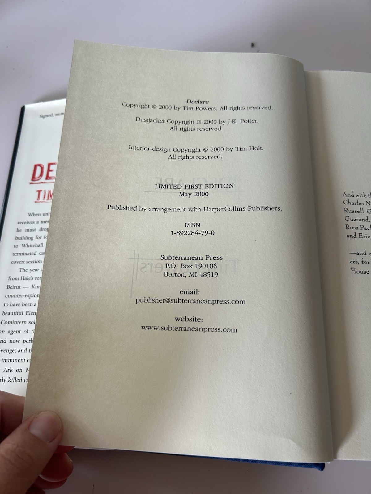 Declare Book Tim Powers Signed Limited Edition Subterranean Press Number 401/474
