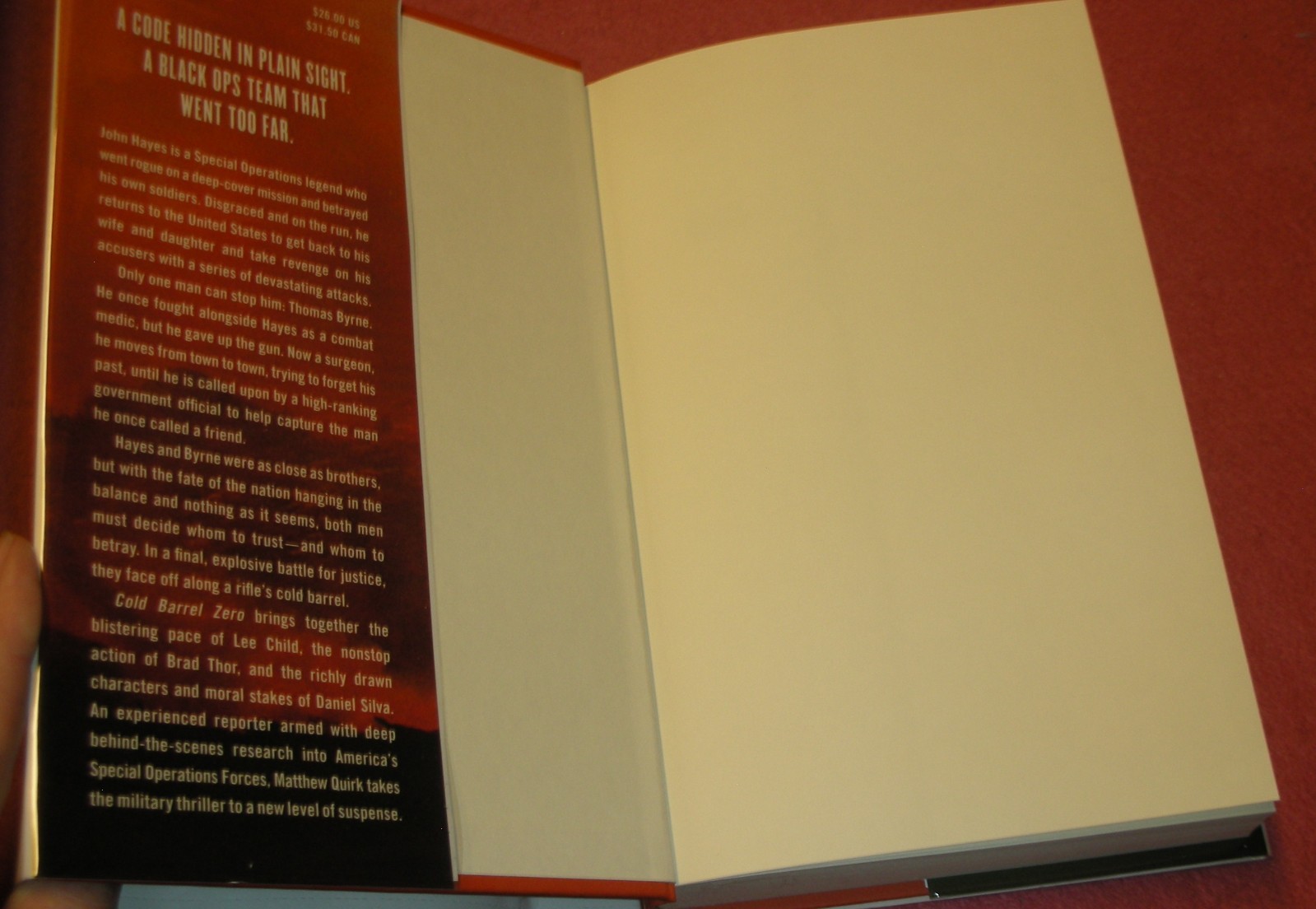 COLD BARREL ZERO by Matthew Quirk 2016 HC/DJ ~ 1st Ed 1st Print + Cover ~ MINT