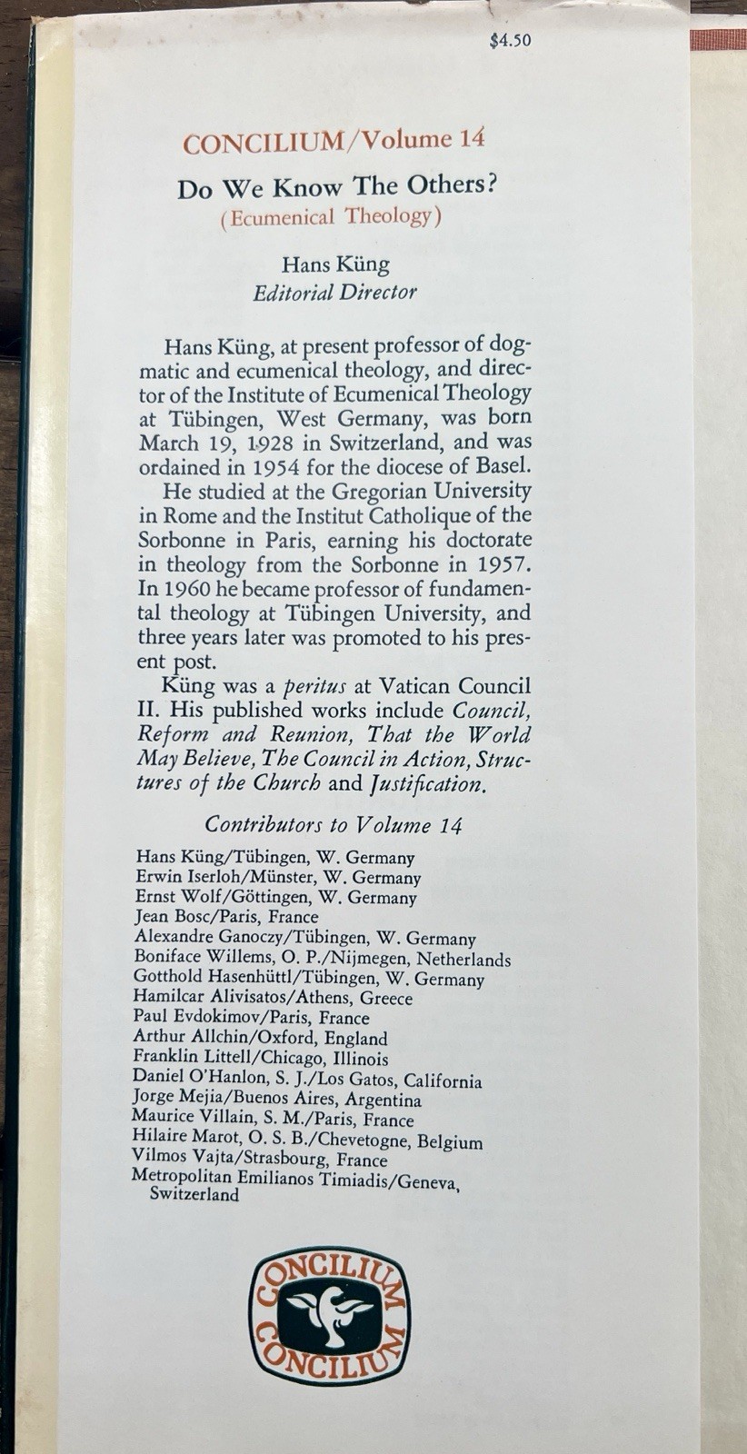 Do We Know Others? 1966 Ecumenical Theology CONCILIUM Vol. 14 Paulist Press HC