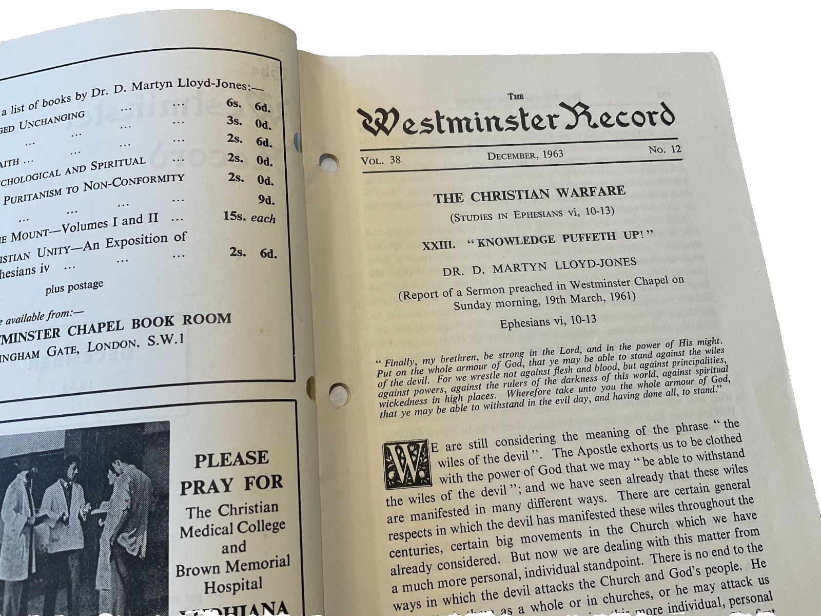The Westminster Record Martyn Lloyd Jones December 1963 Knowledge Puffs Up