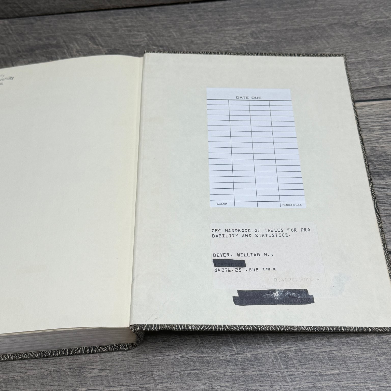 Handbook Probability Statistics Beyer 1968 2nd Edition CRC Press Math Tables
