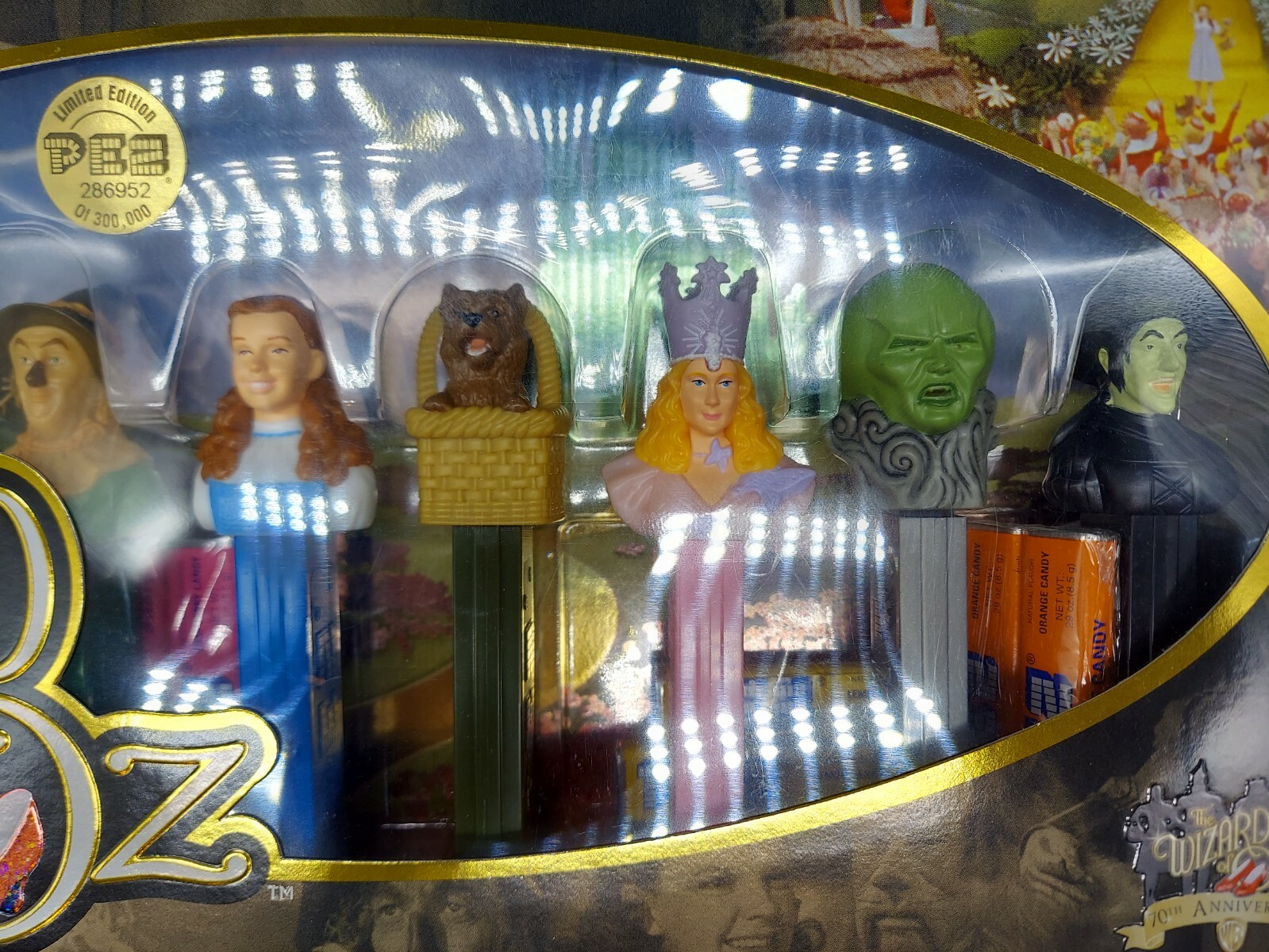 Lot Of 5 Collectible “Wizard Of Oz” Lot. Game, Pez, Tumblers, Ornamental Bells