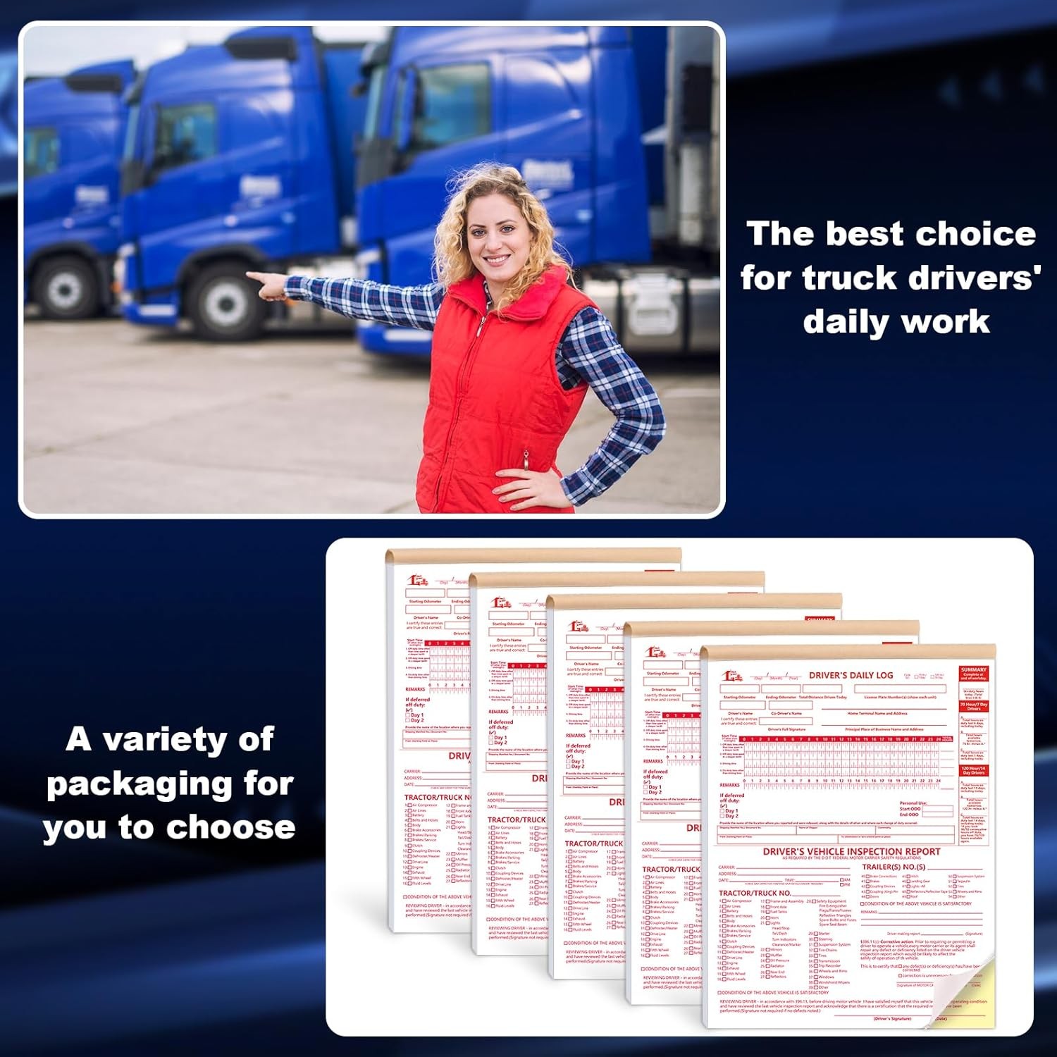 10 Pcs 8.5x11inch 2-in-1 Driver Log Books for Truckers Dot Book Driver…