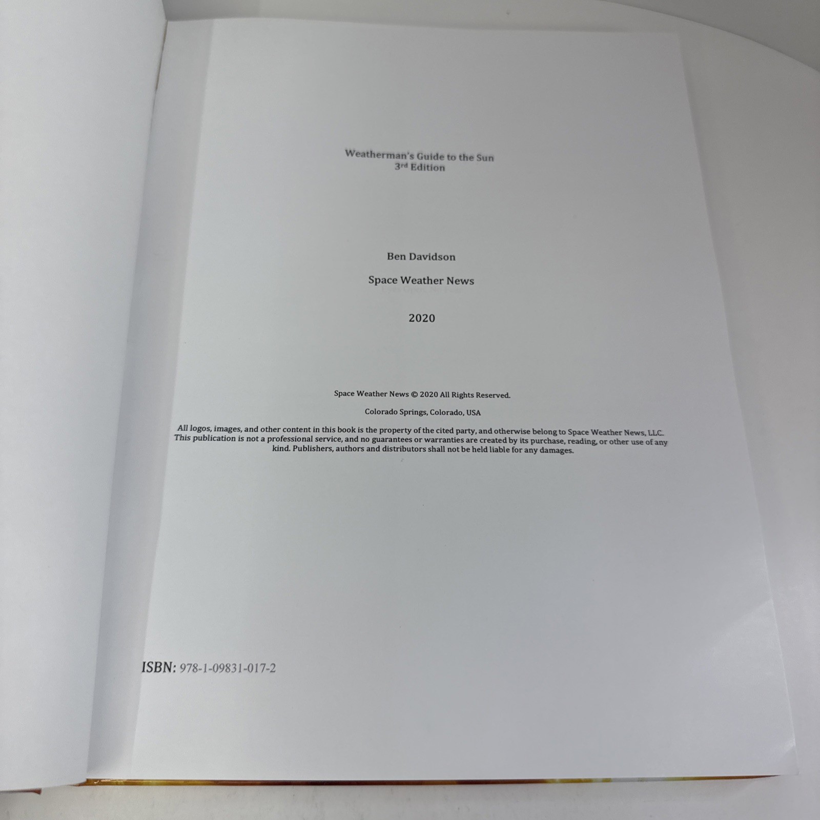 Weatherman’s Guide To The Sun 3rd Edition 2020 – BEN DAVIDSON – Hardcover
