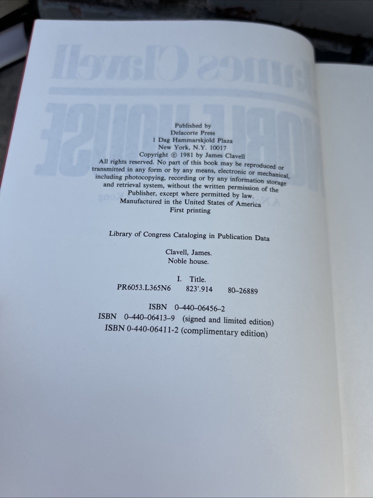 Noble House James Clavell 1981 First Printing Delacorte Press