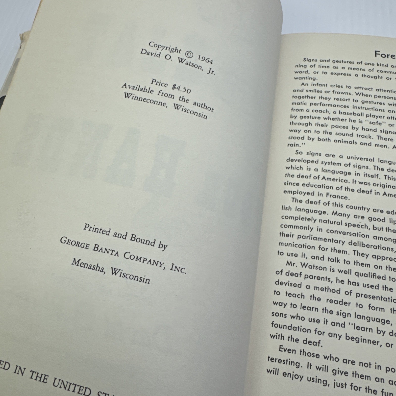Talk with Your Hands David O. Watson 1964 HC Vintage Sign Language Guide
