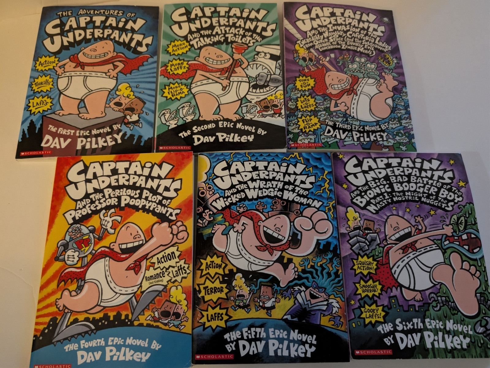 Captain Underpants Dav Pilkey PB Book Lot of 6 Illustrated Ages 9-12 Scholastic