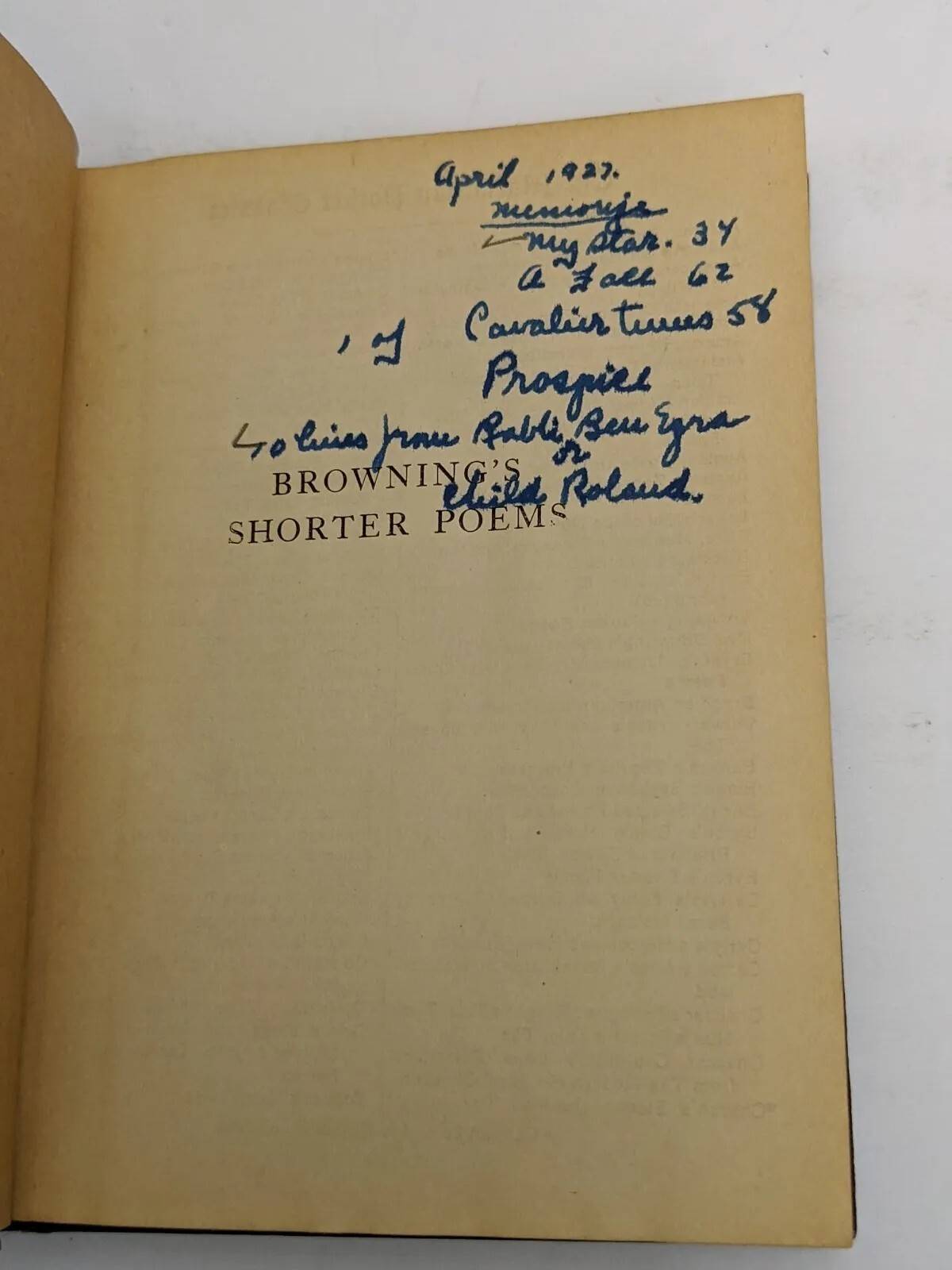 Browning’s Shorter Poems Robert Browning MacMillian’s Pocket Classics 1926