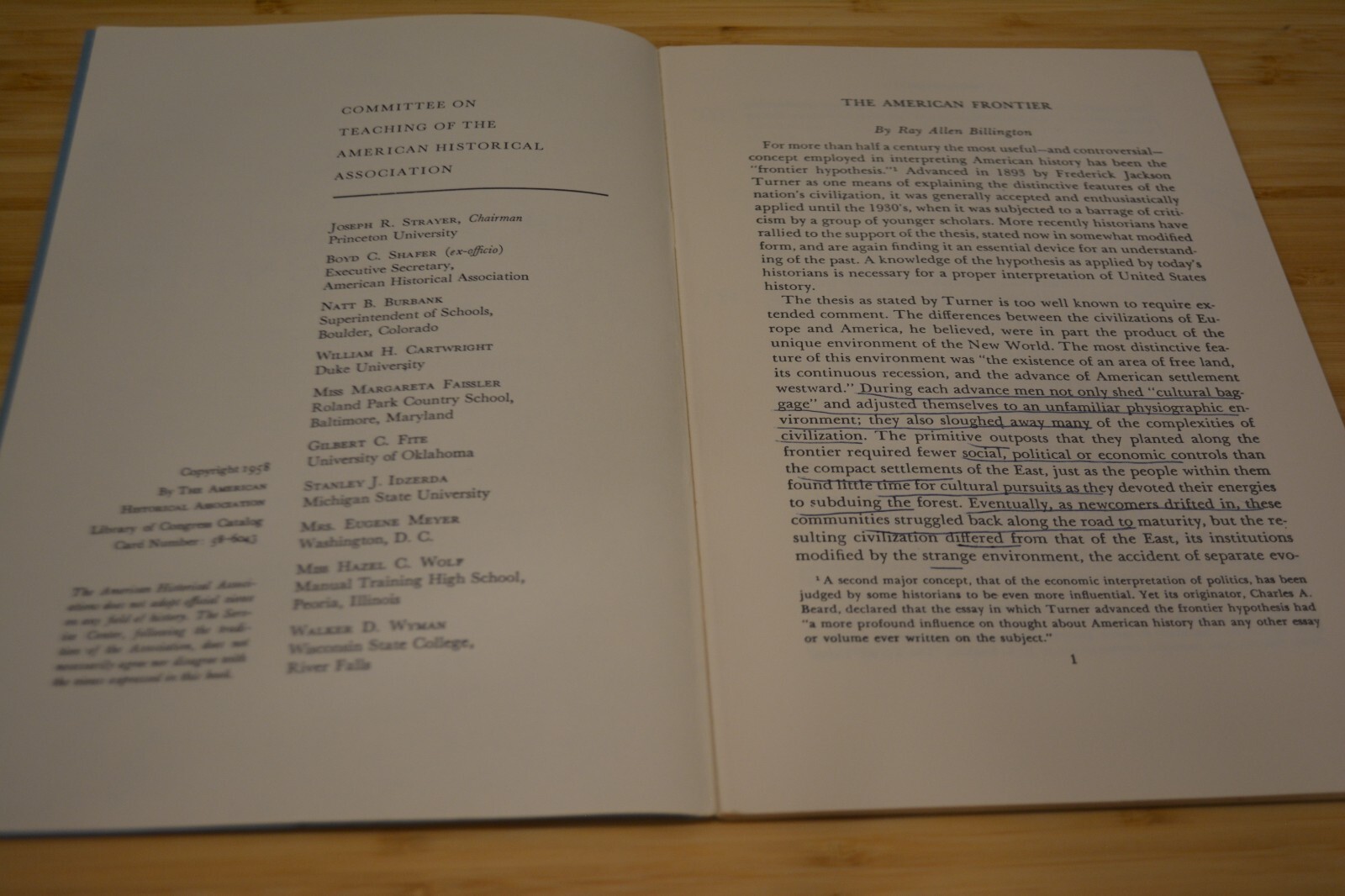 The American Frontier Pub. No. 8 Ray Allen Billington Pamphlet 1958 History