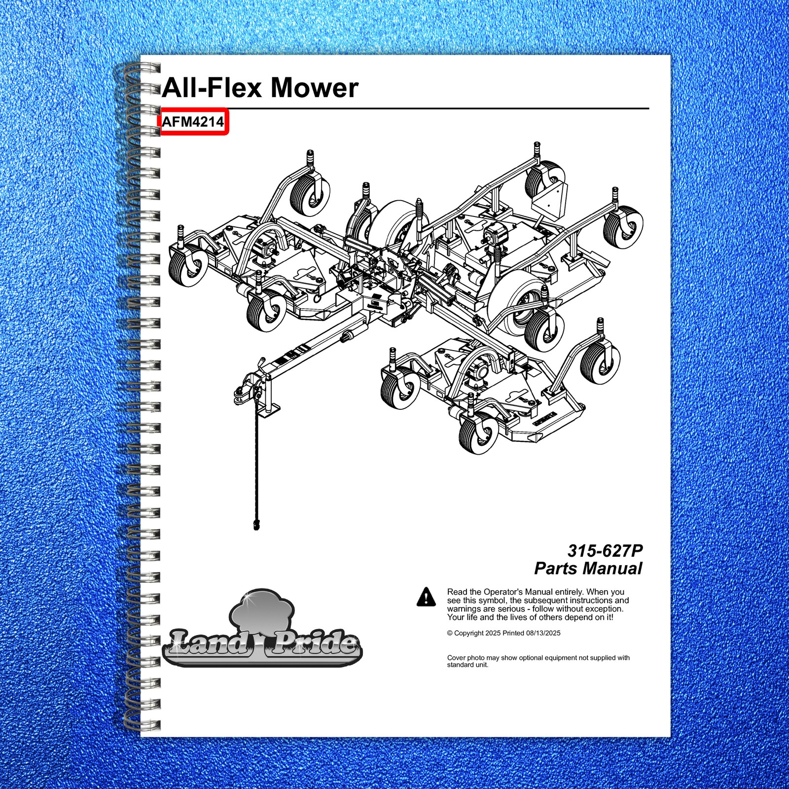 LAND PRIDE AFM4214 All-flex Mowers Parts Manual 2025 – WIRE BOUND – TOUGH COVERS