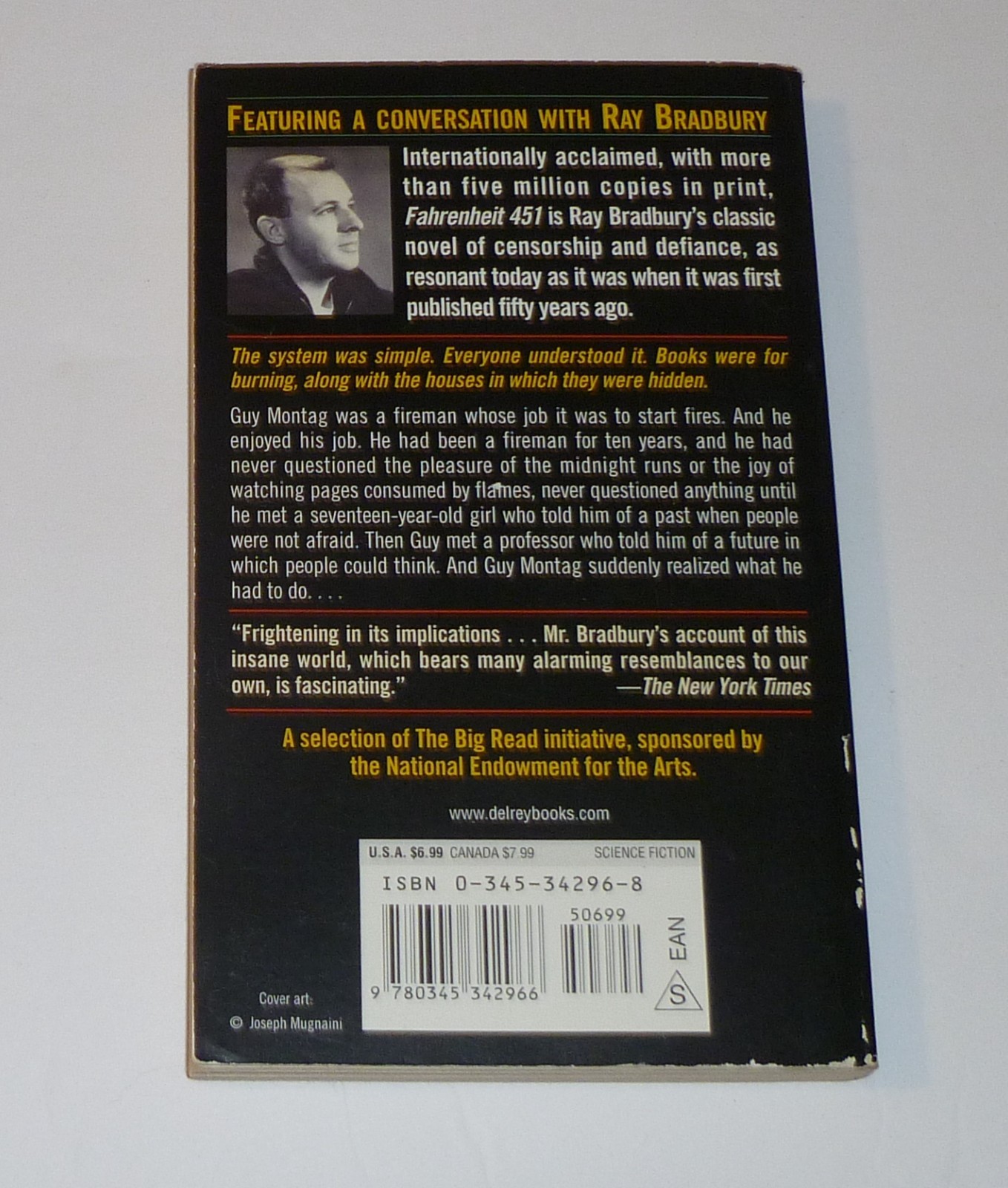 Fahrenheit 451 By Ray Bradbury book 50th Anniversary Edition Del Rey Paperback