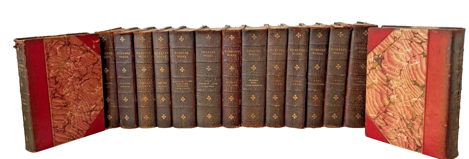 WORKS OF DICKENS 15 Volume 1/2 Leather Set Chapman & Hall 1892 Bleak House