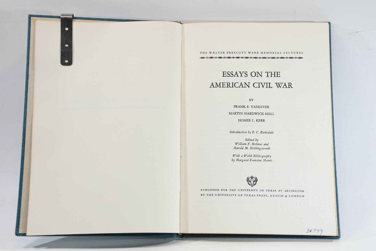 Walter Prescott Webb Memorial Lectures 1968 UT Arlington Hardcover US Civil War