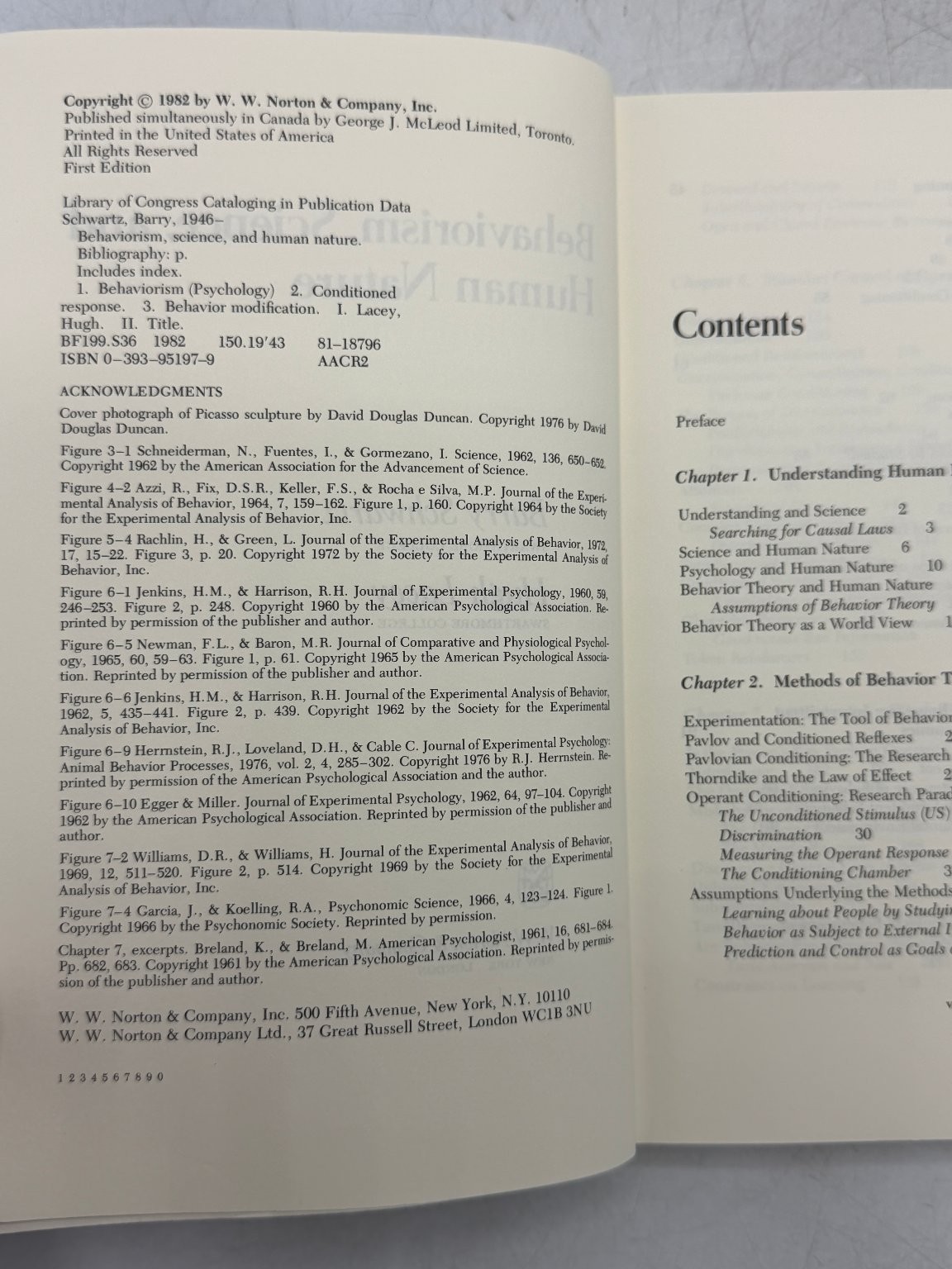 Behaviorism, Science, Human Nature Schwartz Lacey 1982 First Edition Psychology
