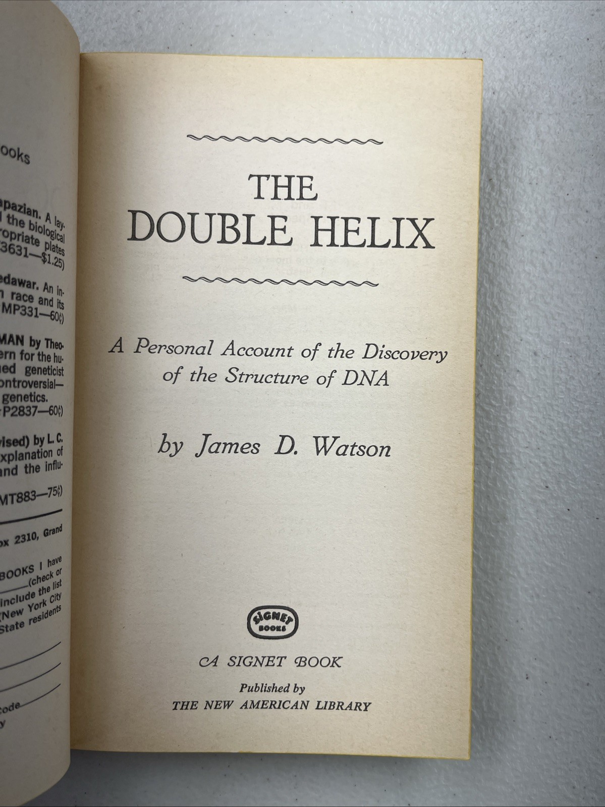 The Double Helix by James D. Watson, 1969 Paperback