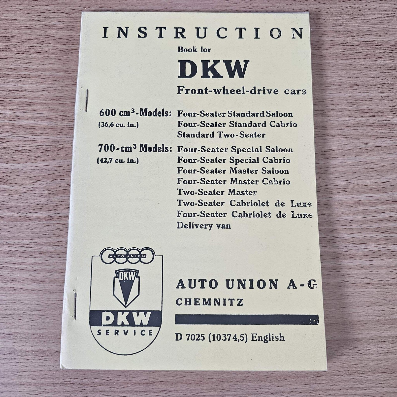 Instruction Book for DKW Front-wheel-drive Cars – Reprint Edition