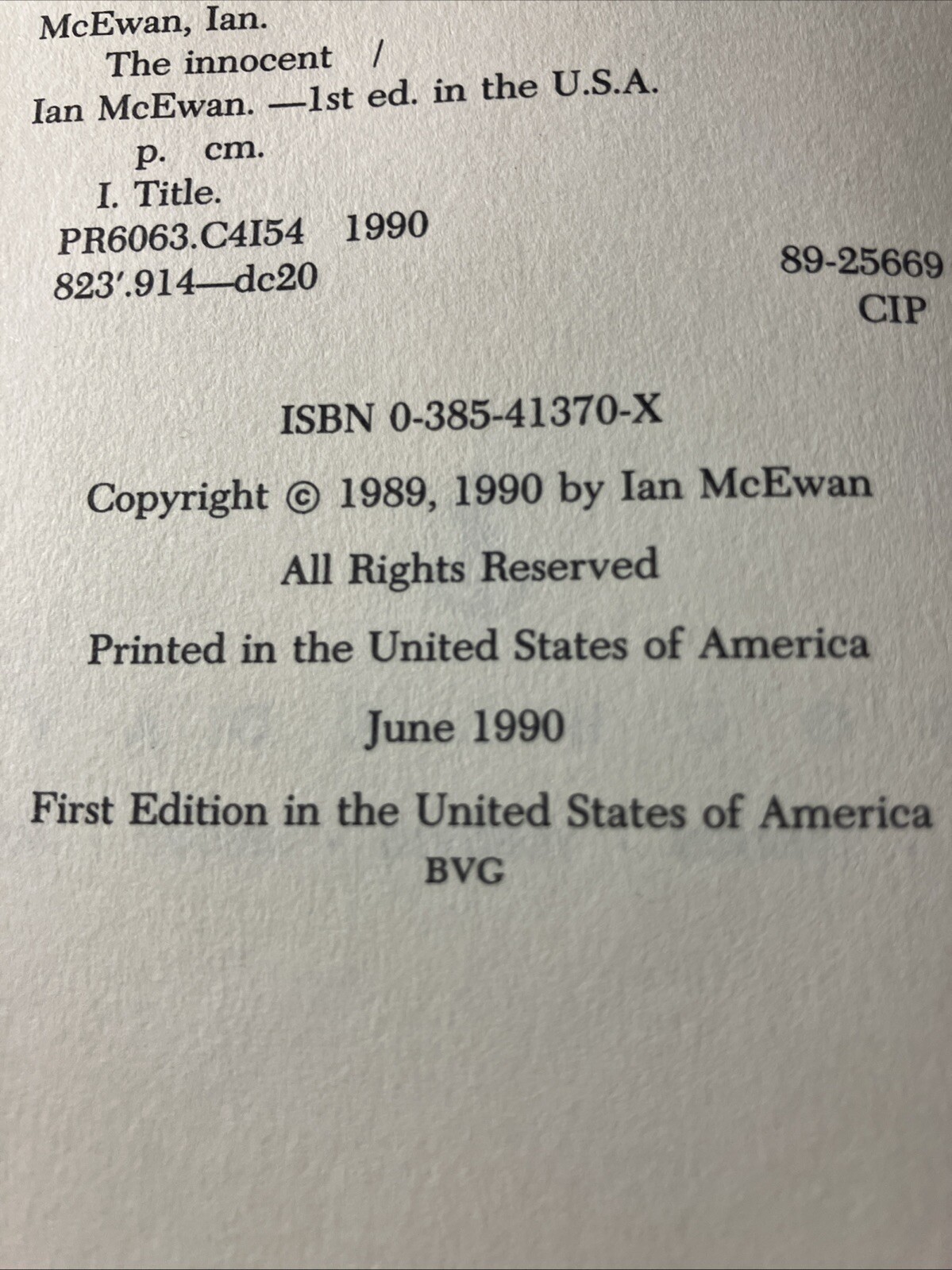 SIGNED- @53- THE INNOCENT – FIRST AMERICAN EDITION IAN MCEWAN HC DJ