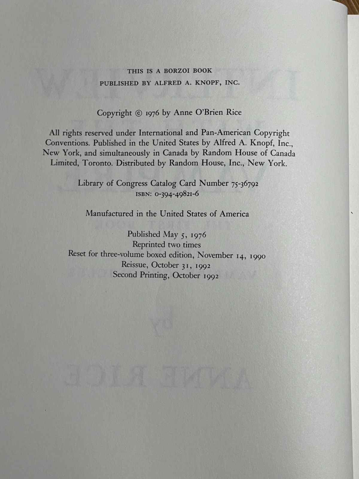 Interview with the Vampire – Anne Rice – First Edition, Second Print SIGNED
