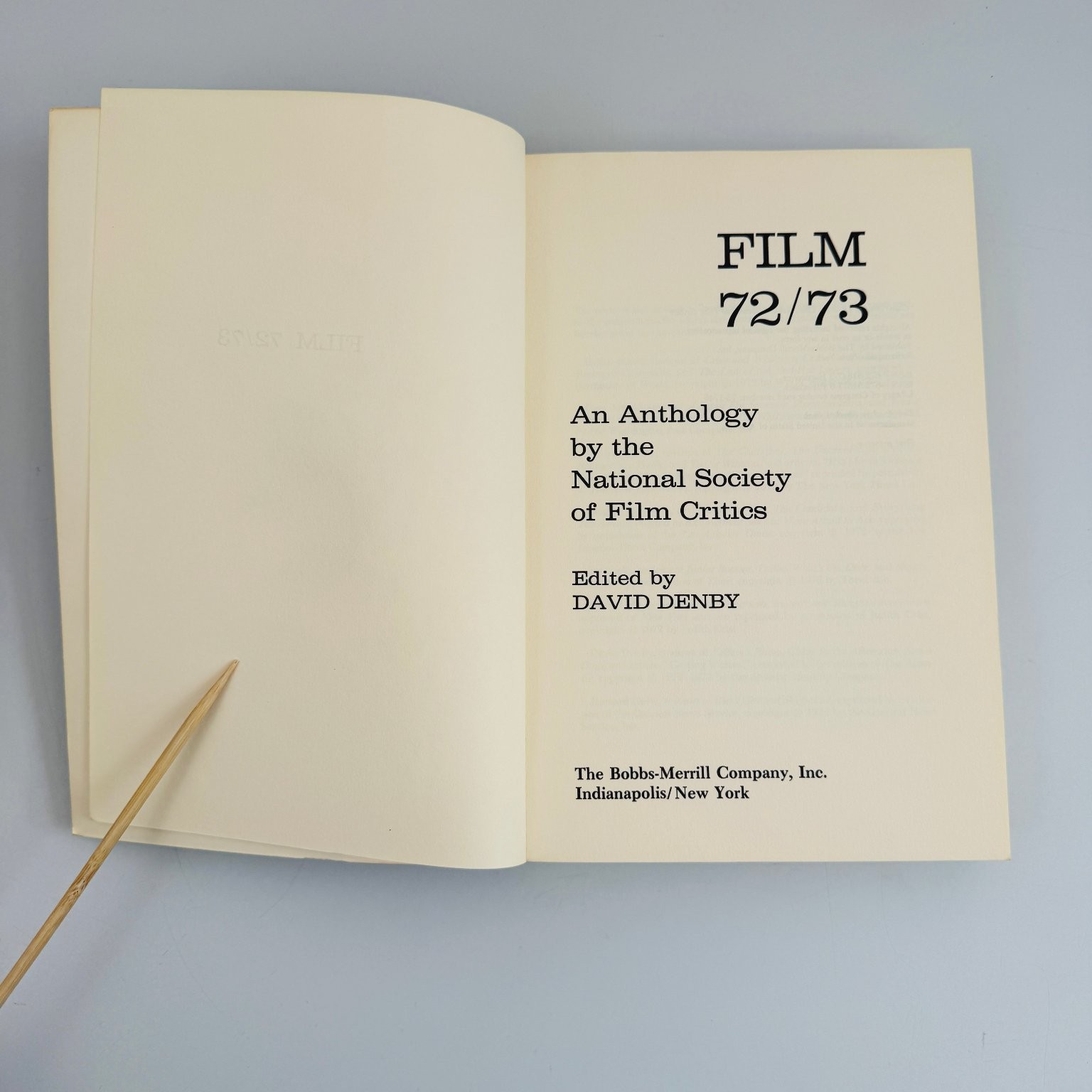 Film 72-73 David Denby 1973 First Printing Film Criticism Bobbs Merrill