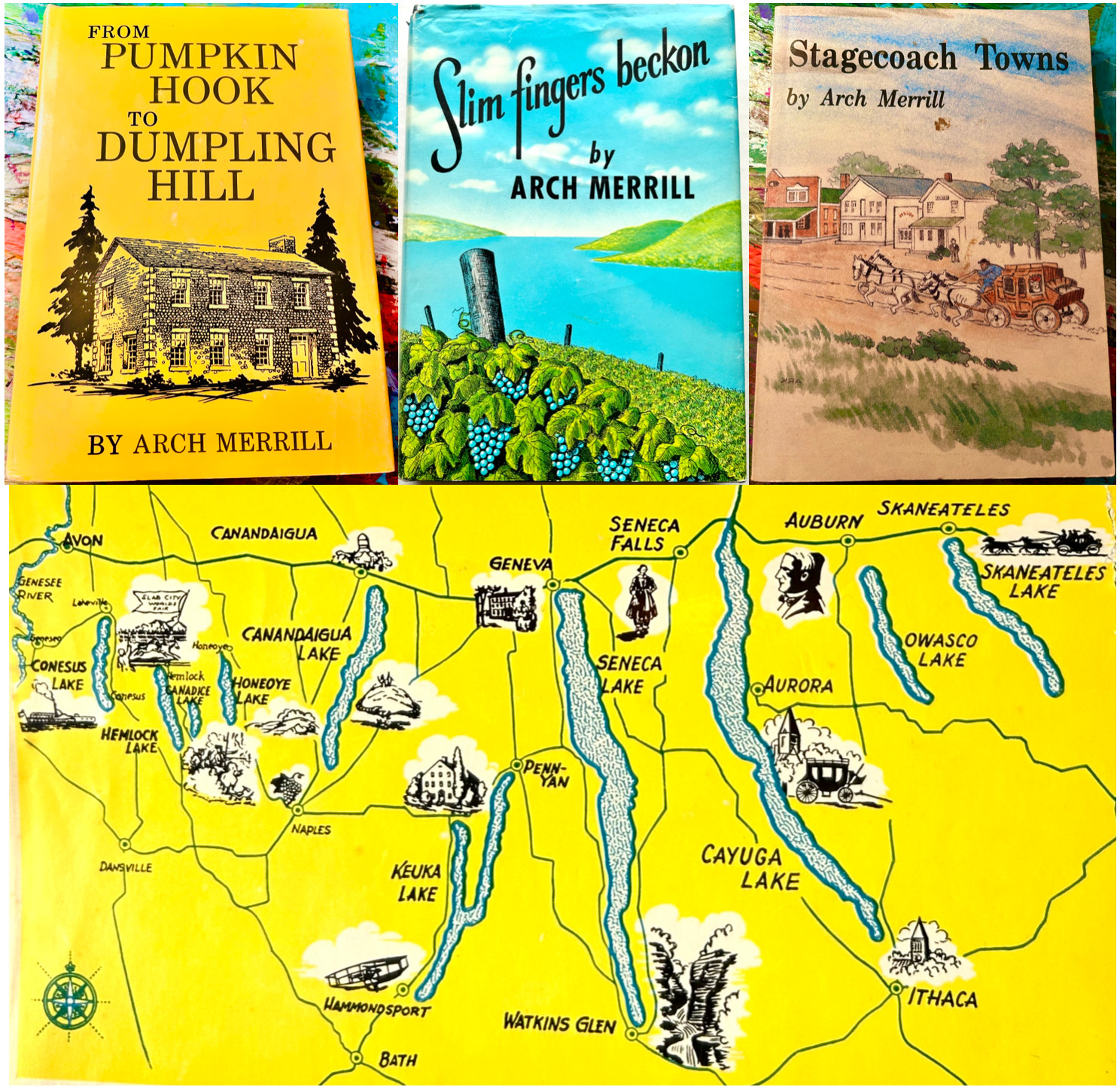 3 Arch Merrill books From Pumpkin Hook, Slim Fingers Beckon, Stagecoach Towns