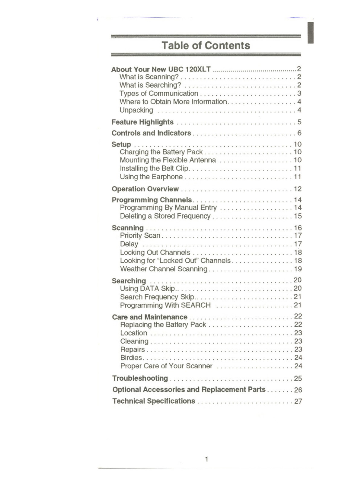 UNIDEN UBC 120XLT Scanner Operating Guide Manual – WIRE BOUND – TOUGH COVERS