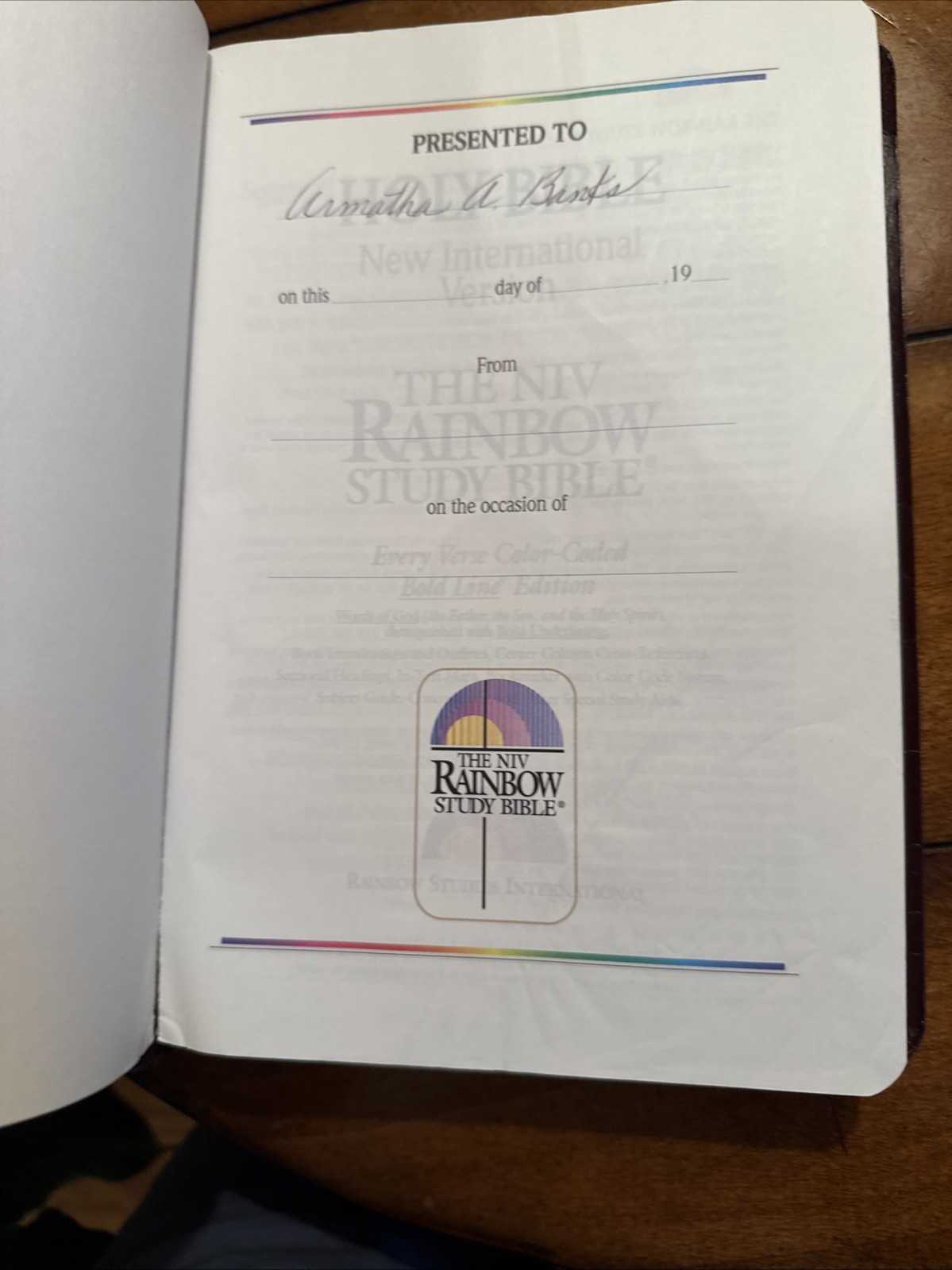 NIV Rainbow Study Bible Color Coded Bold Line 1992 Burgundy RSI Bonded Leather