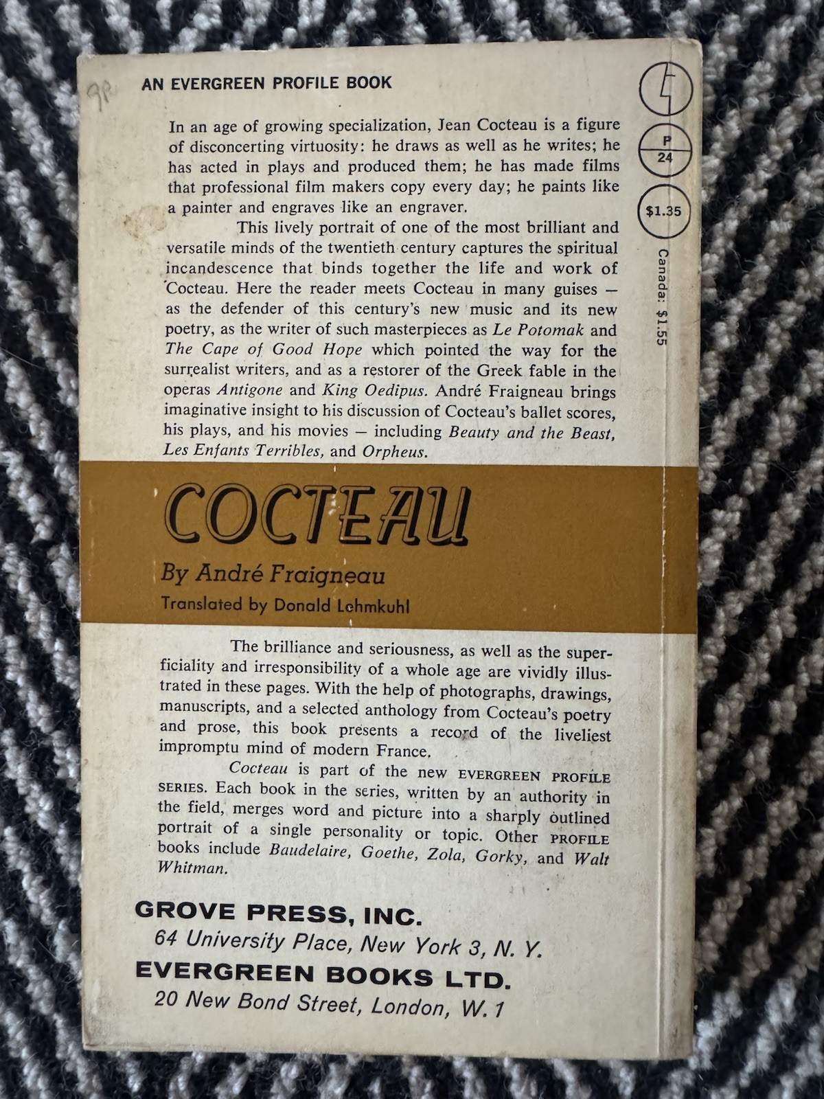 Evergreen Profile Book Cocteau André Fraigneau Grove Press Illustrated Paperback