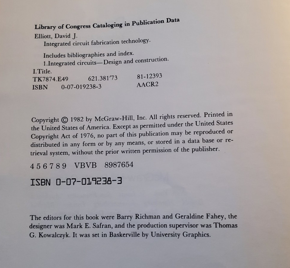 Integrated Circuit Fabrication Technology Elliott Engineering Hardcover Book ’82