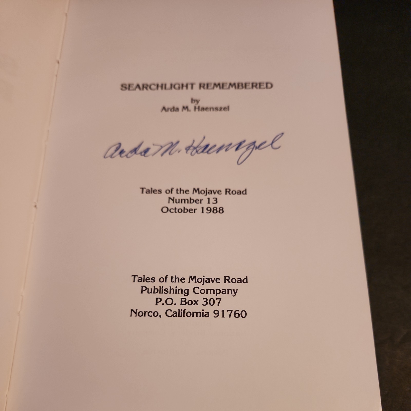 SEARCHLIGHT REMEMBERED Signed by Arda M. Haenszel – Hardcover