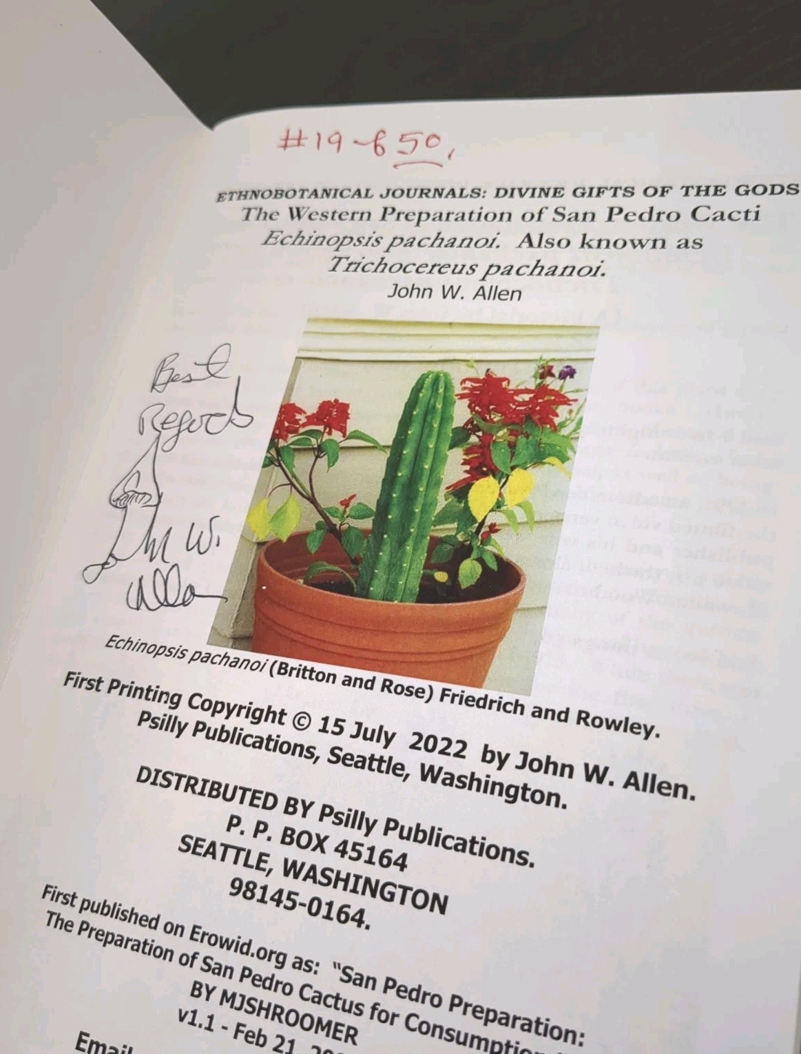Trout’s Notes on San Pedro Trichocereus + John Allen Ethnobotanical Journal Lot