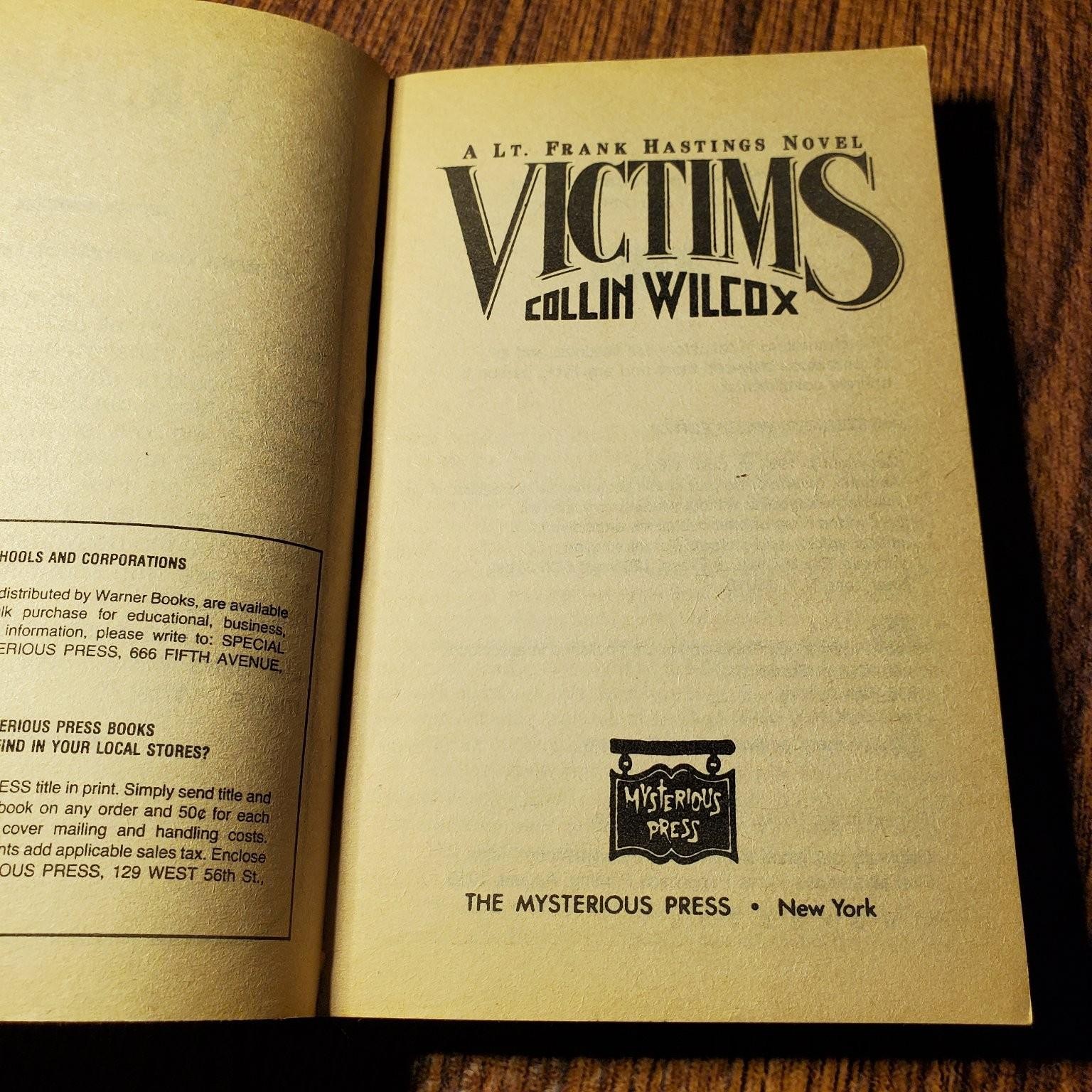 Victims Collin Wilcox 1986 First Mysterious Press Paperback Mystery