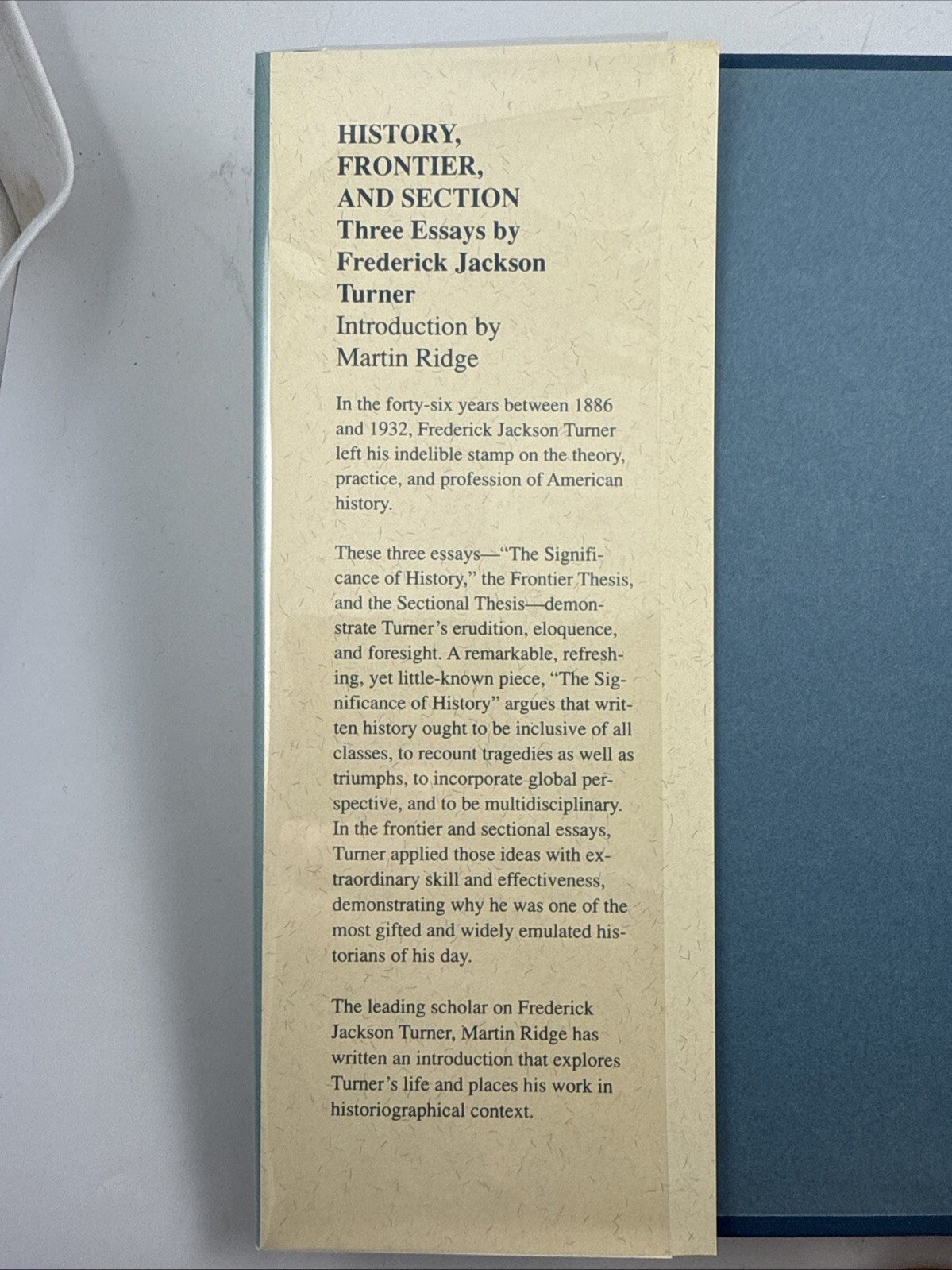 History, Frontier, and Section: Three Essays by Turner, Frederick Jackson