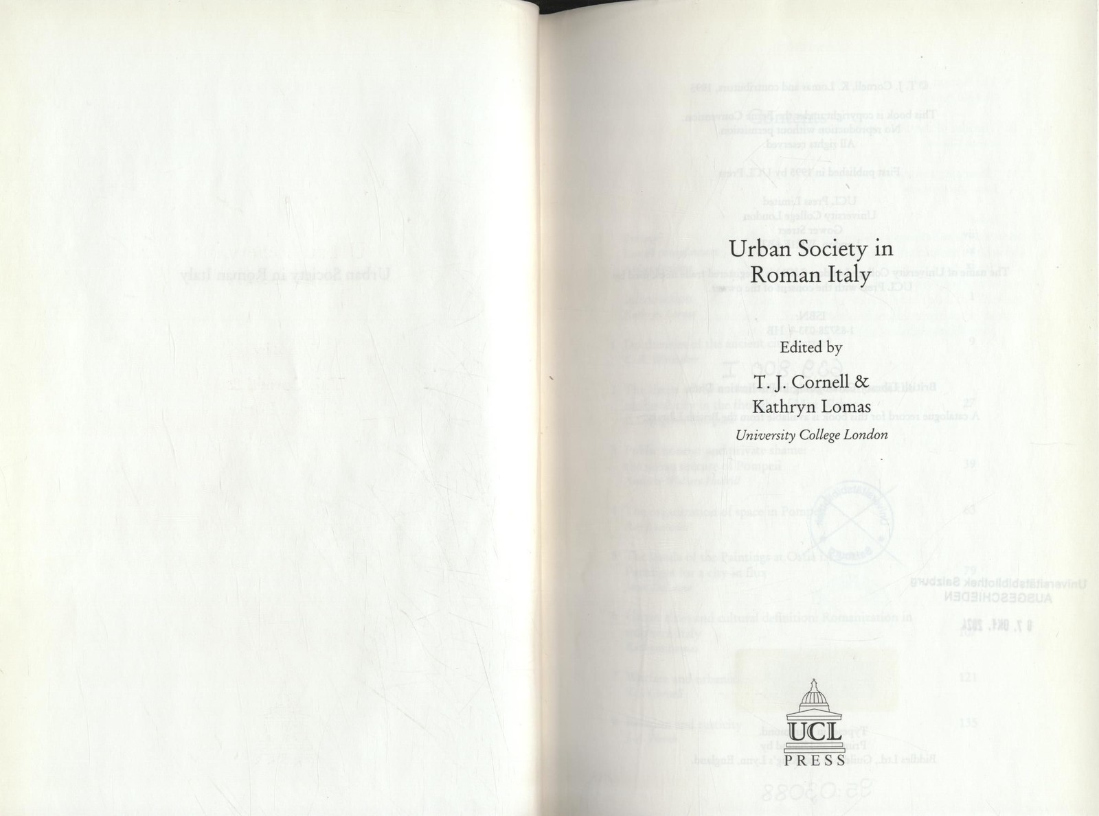 Urban Society in Roman Italy Cornell, Tim: