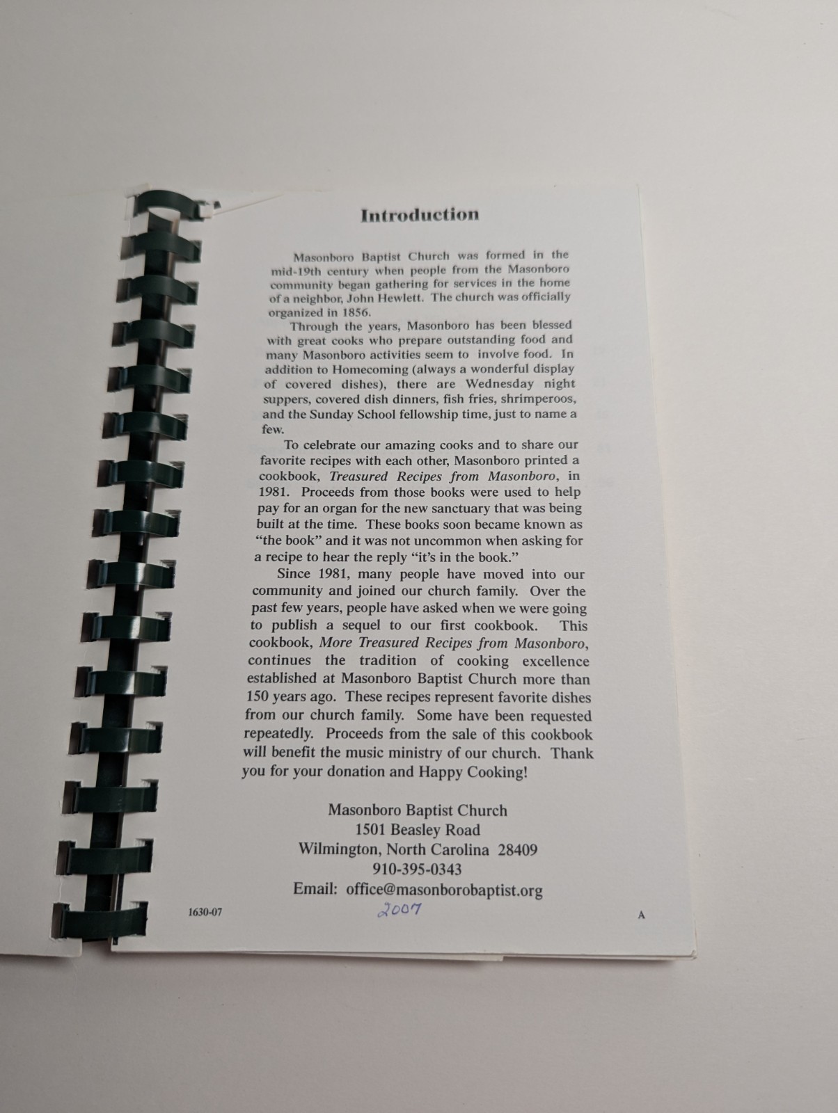 Southern Cooking – Masonboro Baptist Church Wilmington, NC 2007, 142 pages