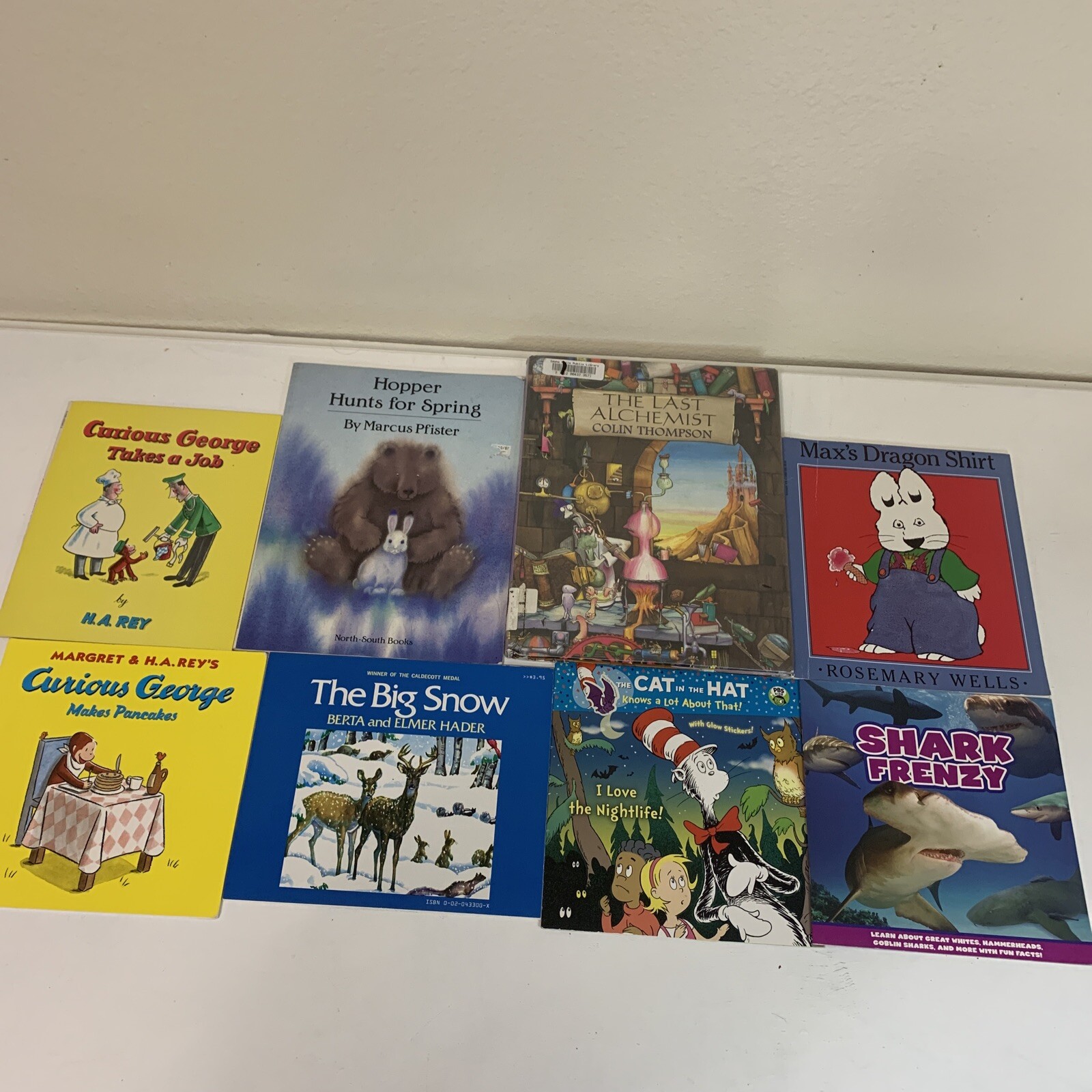 Lot of 8 Picture Books: The Big Snow, Shark Frenzy, Curious George Makes Pancake