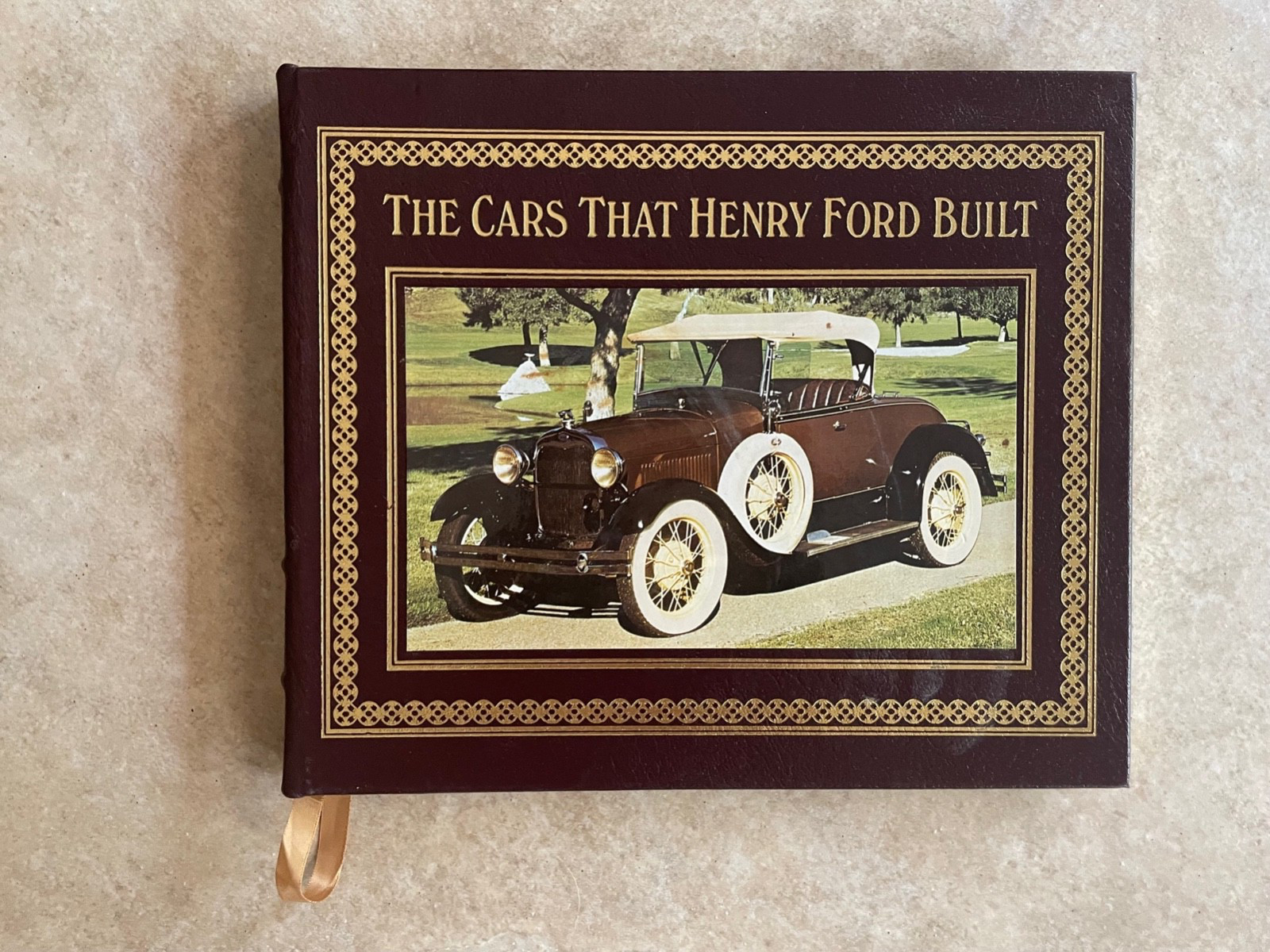 The Cars That Ford Built Book Hardcover Gold Trim edges Brown Leather