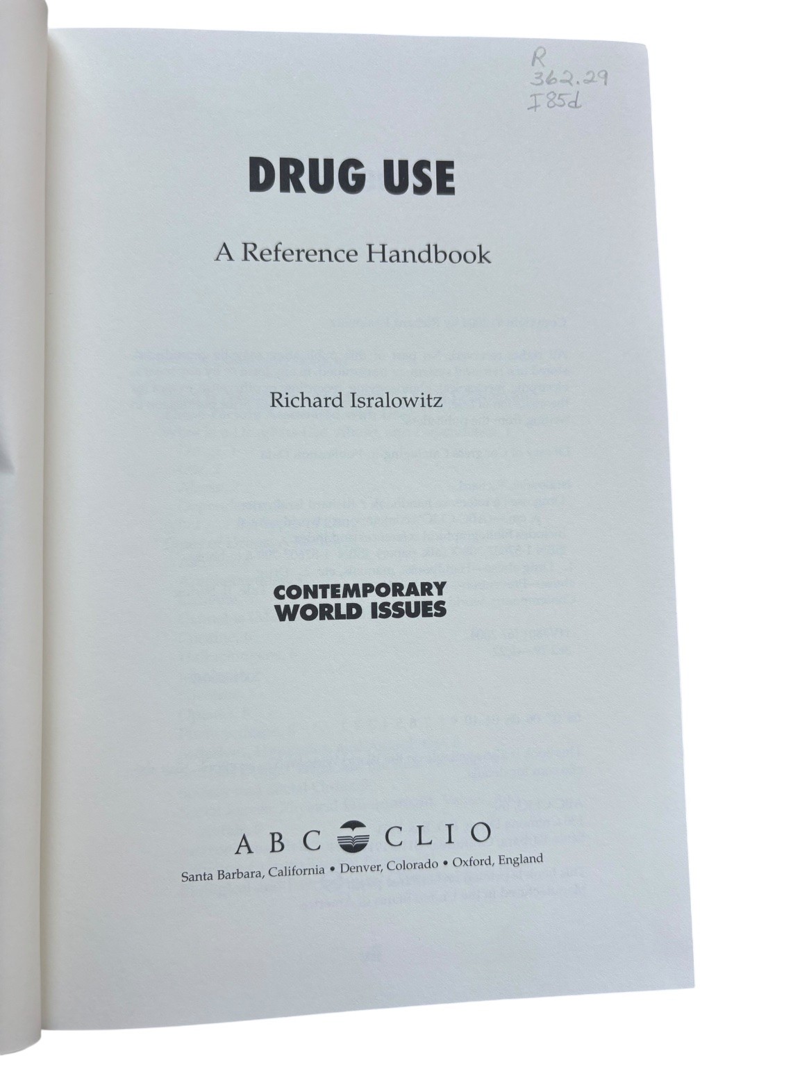 Drug Use Richard Isralowitz 2004 Reference Handbook Contemporary ABC-CLIO