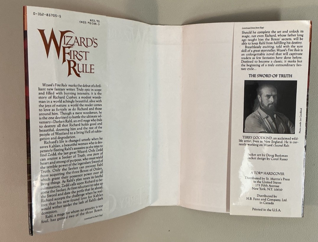 WIZARD’S FIRST RULE Terry Goodkind DEBUT NOVEL! 1st Ed/1st Print HCDJ Sept. 1994