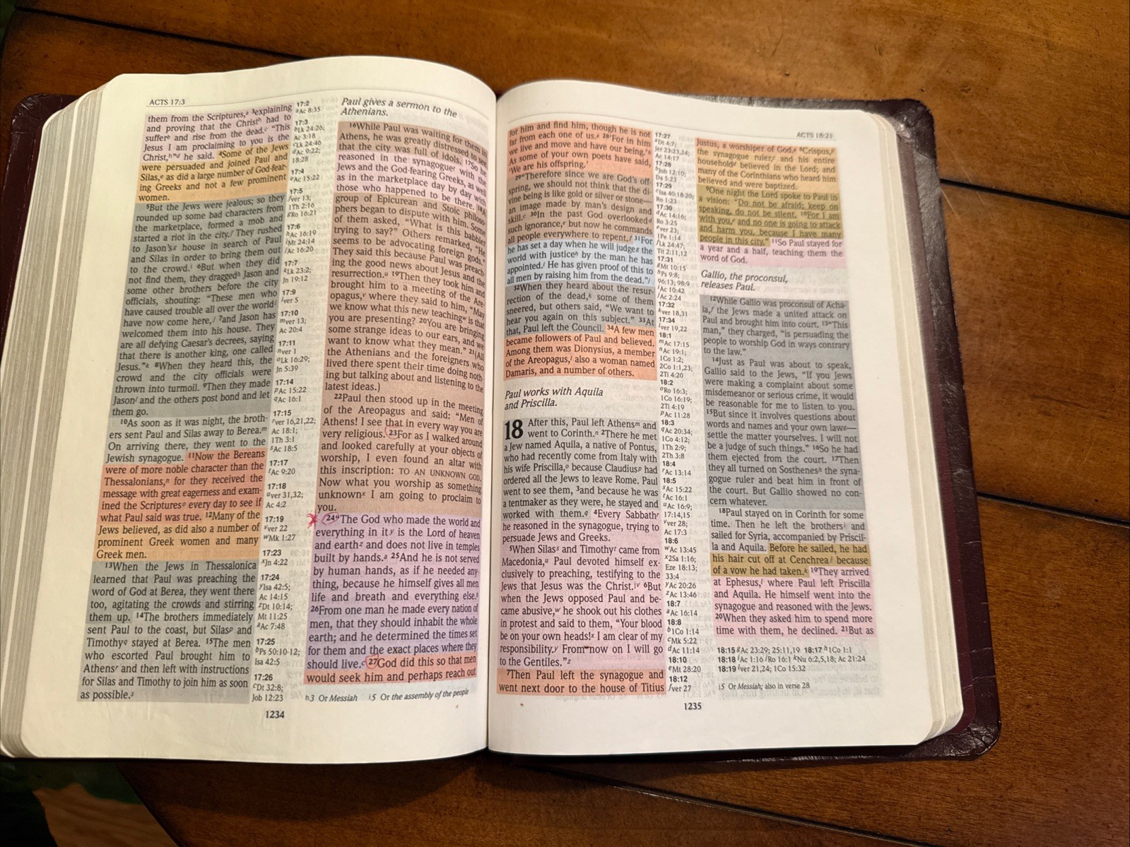 NIV Rainbow Study Bible Color Coded Bold Line 1992 Burgundy RSI Bonded Leather