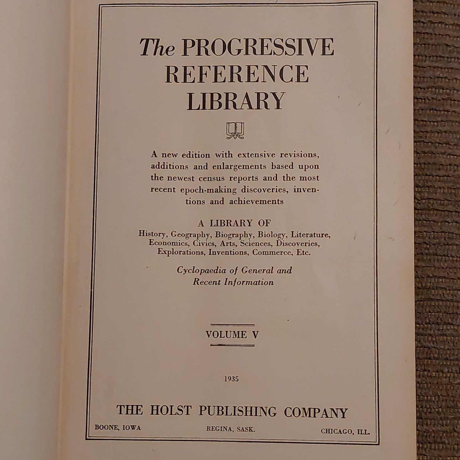 Holst Publishing The Progressive Reference Library Vol V 1935 HC Illustrated