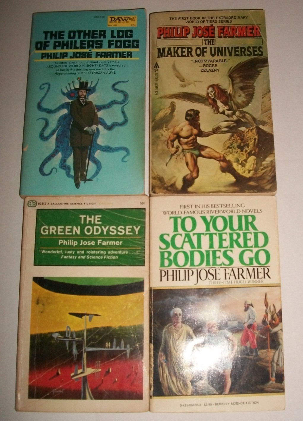 Philip Jose Farmer Green Odyssey Maker of Universes 4 paperback lot SF 70s PB GD