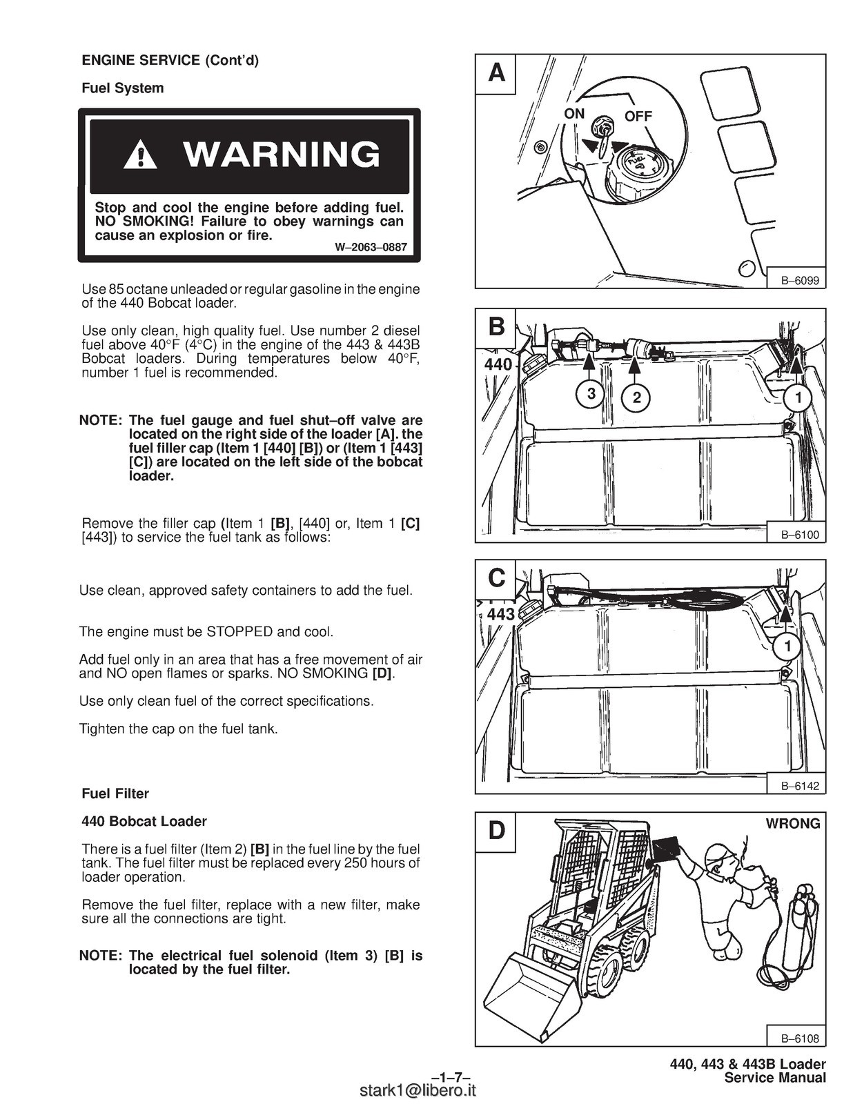 BOBCAT 440 443 443B Skid-Steer Loader Service Manual 1995, FOLDOUTS