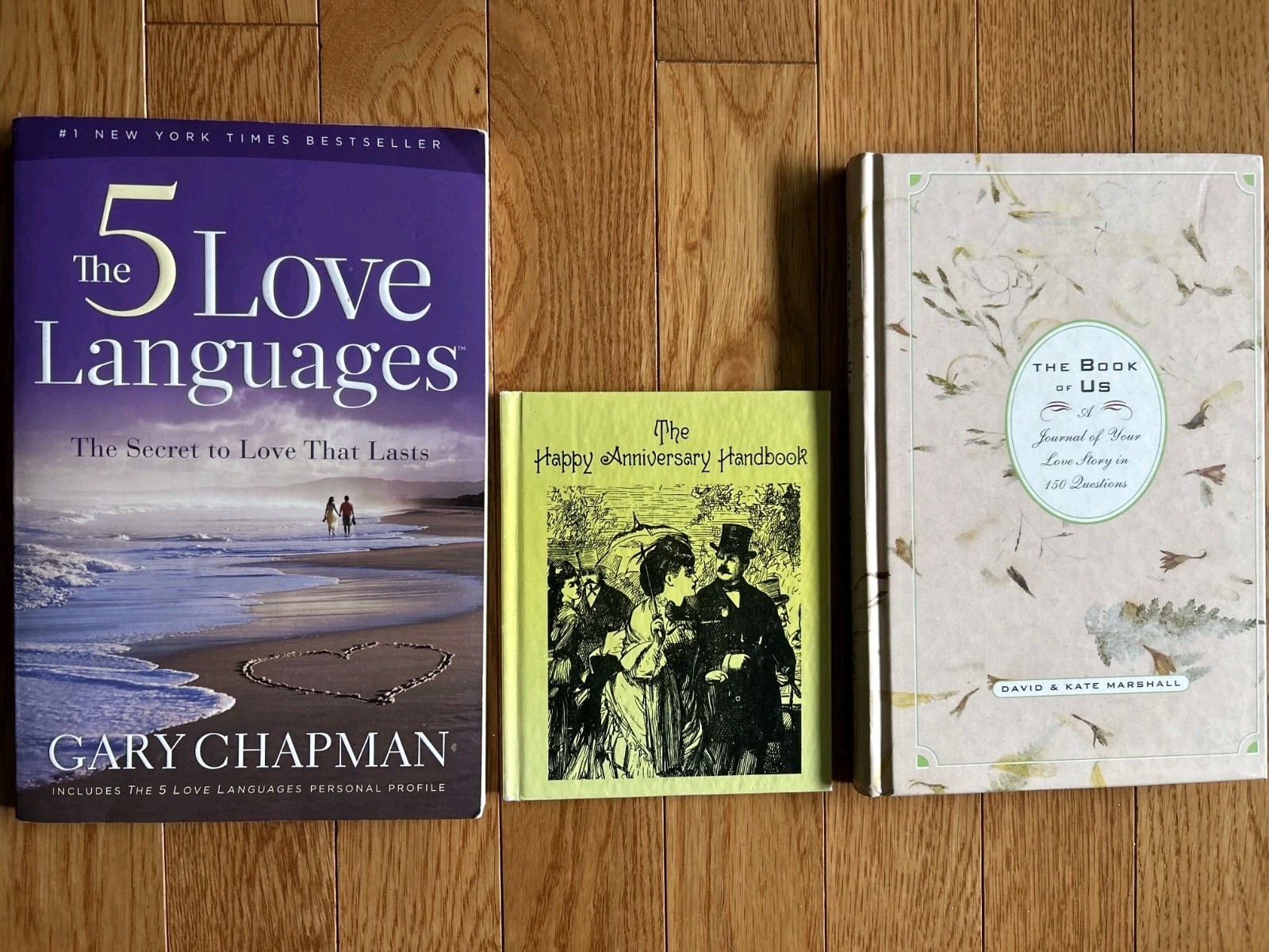 3 Celebrating love Books: 5 LOVE LANGUAGES; THE HAPPY ANNIVERSARY HANDBOOK, Etc.